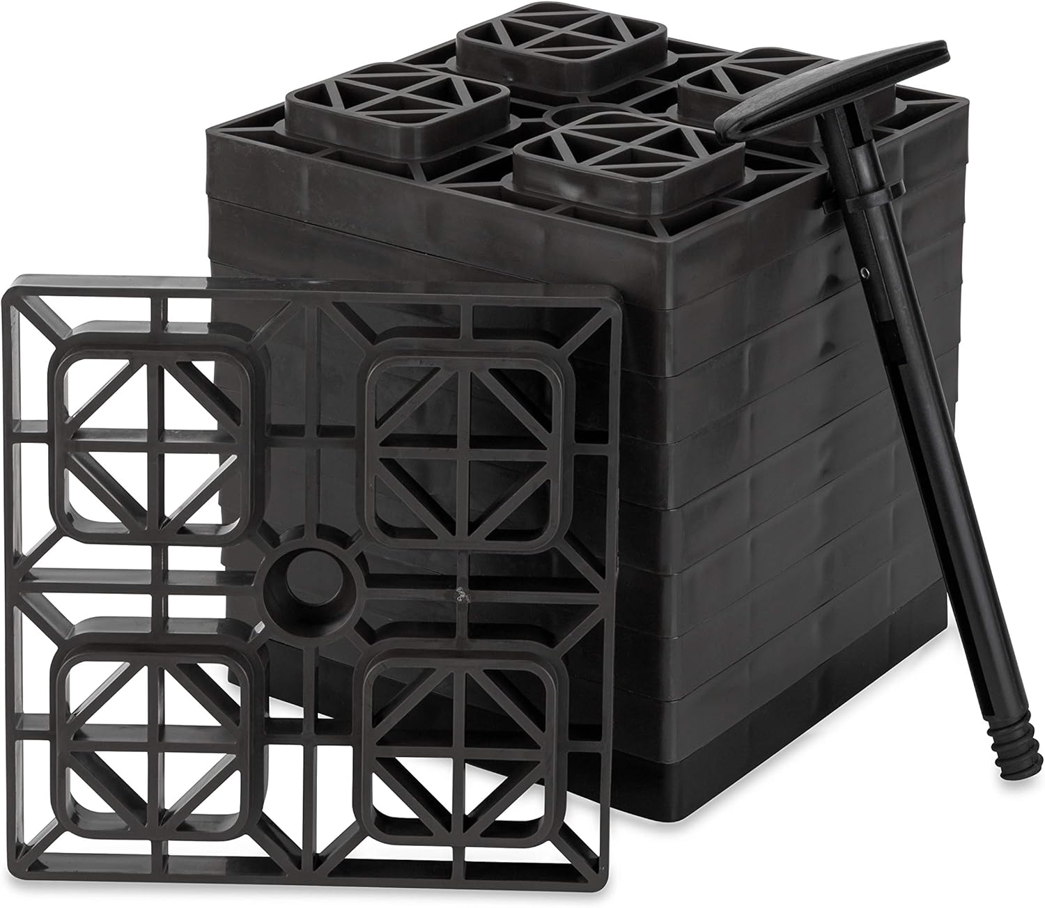 Camco 21023 FasTen 4x2 RV Leveling Block For Dual Tires | Interlocking Design Allows Stacking To Desired Height | Includes Secure T-Handle Carrying System, Yellow (Pack of 10) Pack of 2