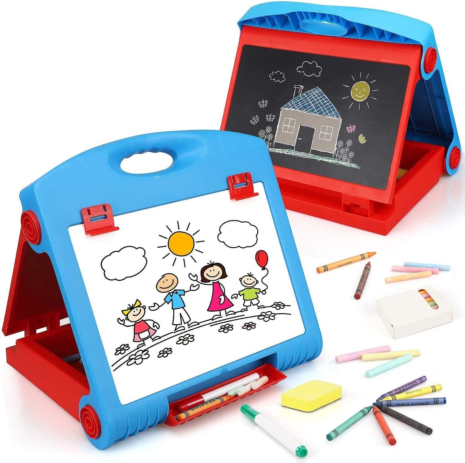 STEAM Life Tabletop Easel for Kids - Art Easel for Toddler - Kids Easel Chalkboard White Board for Kids - Dry Erase Easel for Kids - Portable Desktop Easel and Art Set for Toddlers and Kids 3 4 5 6 7 Pack of 2