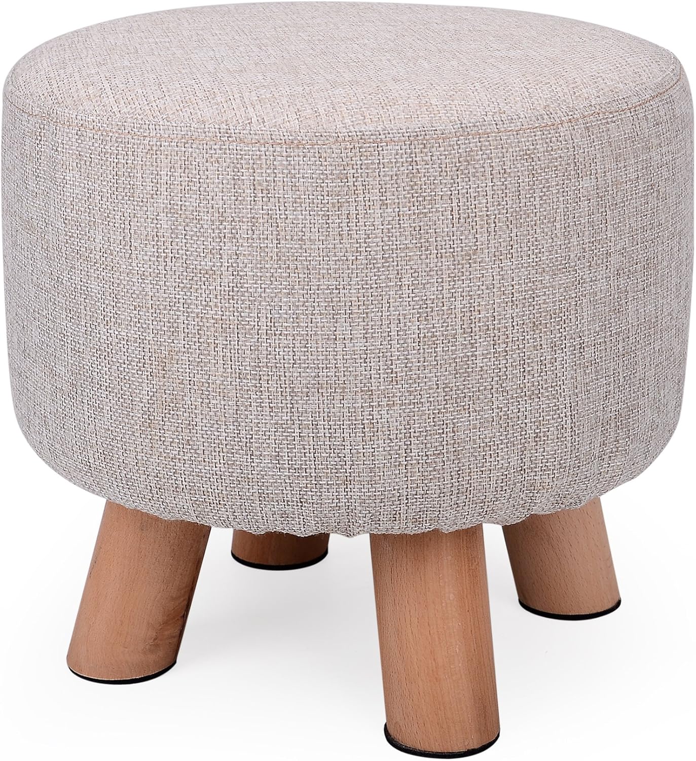 H&B Luxuries Fabric Round Padded Ottoman Foot Rest Stool (4 Legs-Simple Linen) Pack of 2