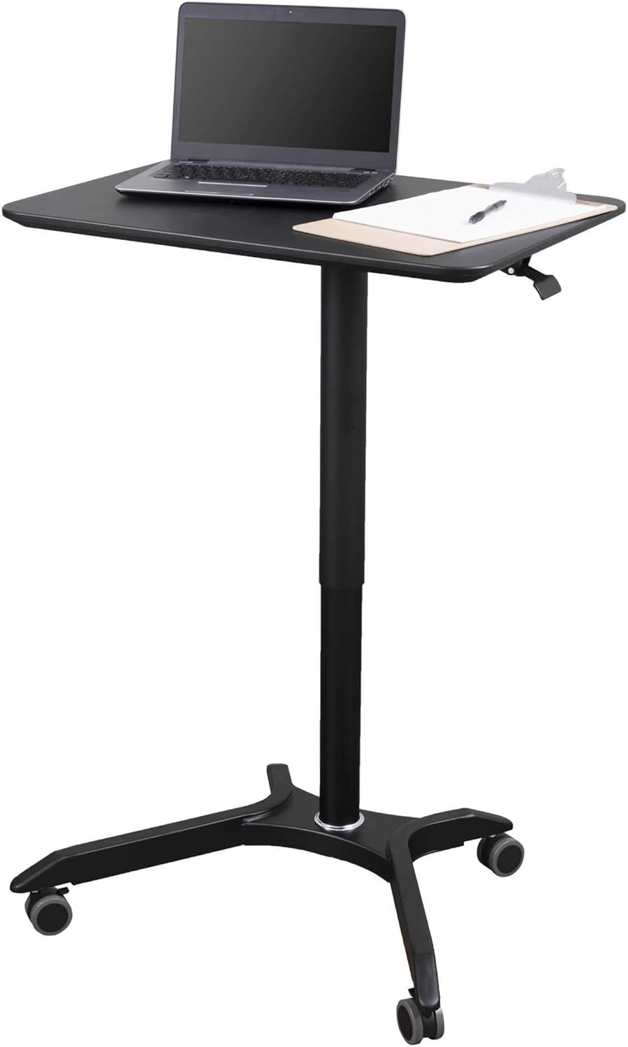 Stand Up Desk Store Pneumatic Adjustable Height Rolling Mobile Laptop Standing Desk Cart (Black Frame/Black Top, 28