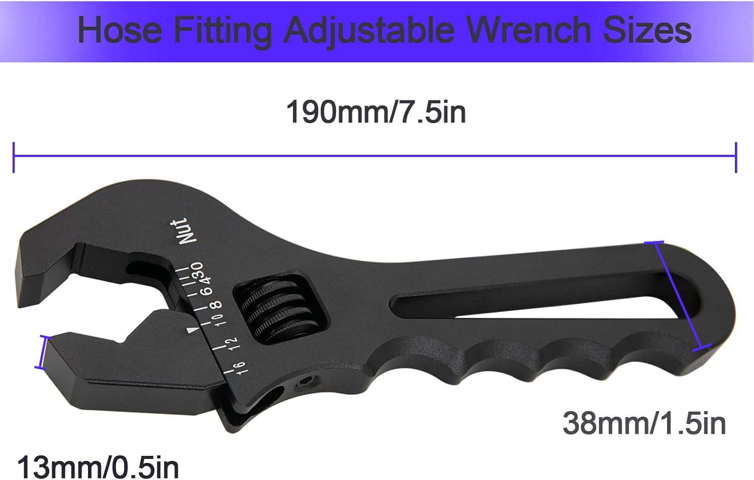 VQL 3AN-16AN Adjustable Wrench, Hose Fitting Adjustable Wrench Spanner for An Hose Fitting Adapter End , Lightweight Aluminum Black