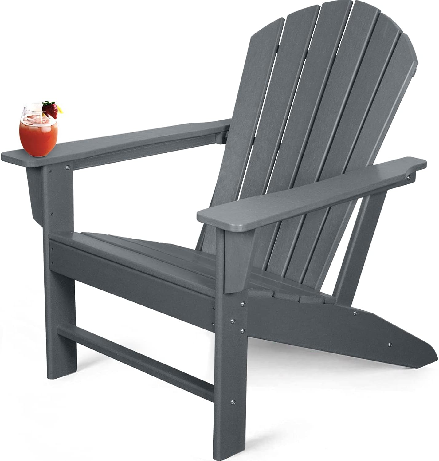 WenHaus Adirondack Chair, Fire Pit Chairs, Patio Outdoor Chairs, Plastic Resin Deck Chair, Painted Weather Resistant Lounge Lawn Chair (Dark Grey)
