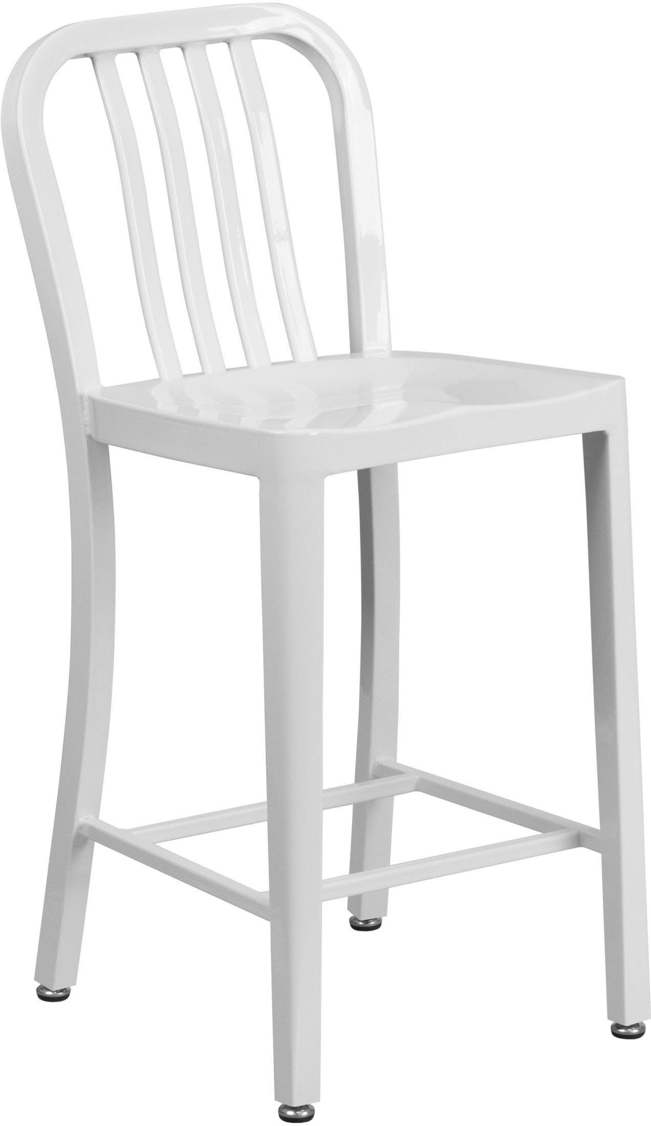 Flash Furniture 24x22 High White Metal Indoor-Outdoor Counter Height Stool with Vertical Slat Back