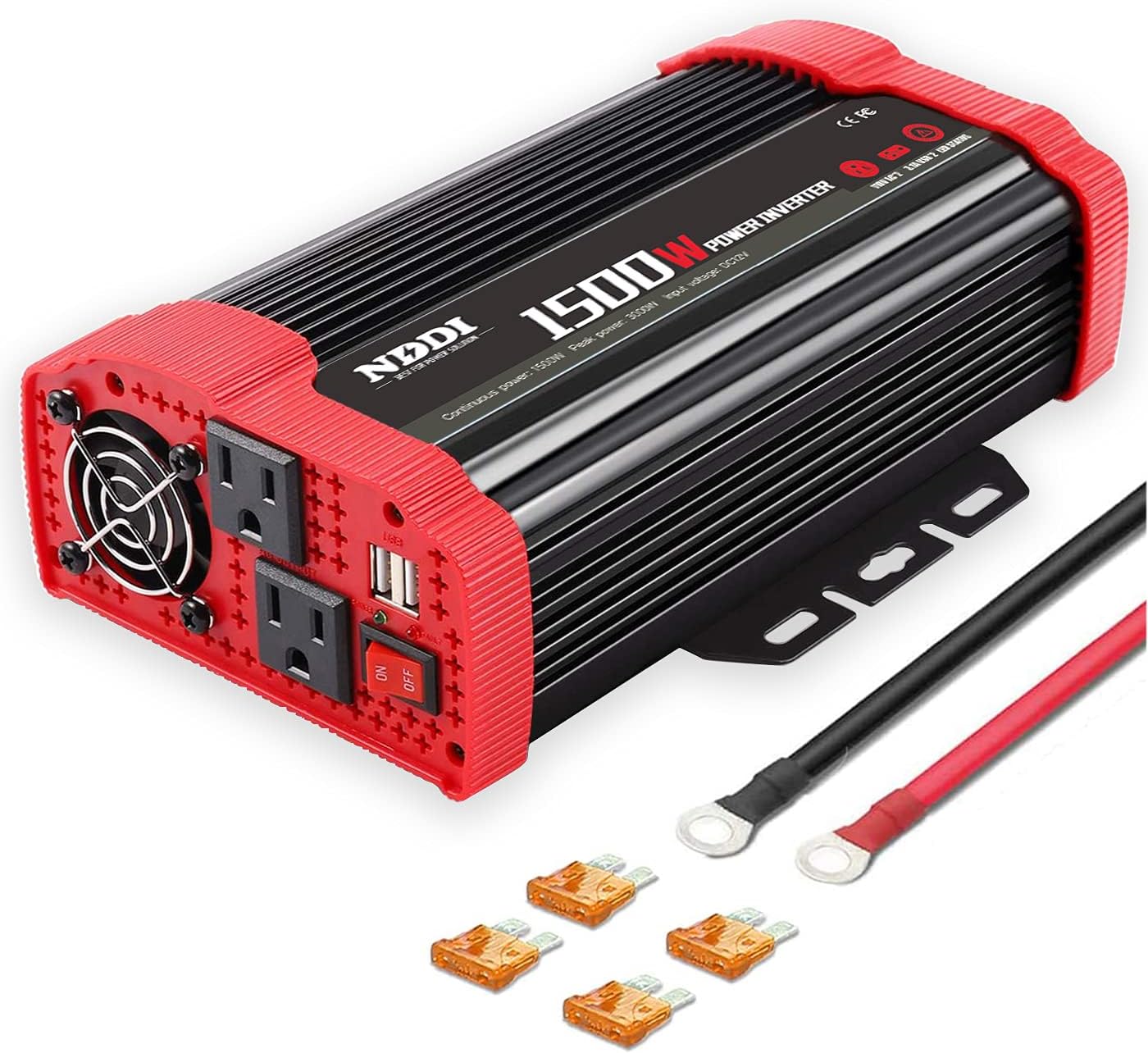 NDDI 1500W Car Power Inverter 12V DC to 110V AC Car Converter Charger Adapter with Dual 3.1A USB Port and AC Outlets Quick Charging