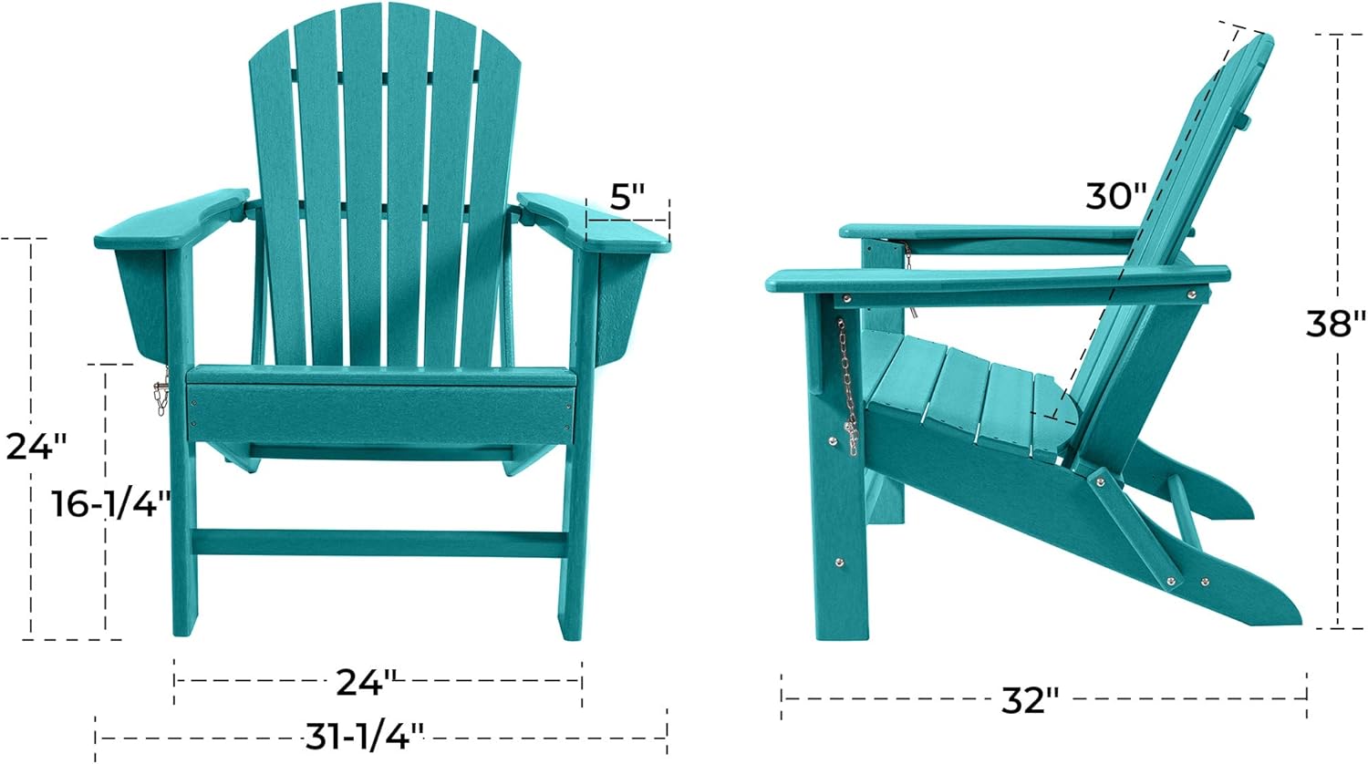 ASTEROUTDOOR Outdoor Folding Plastic Adirondack Chair with Weather Resistant & Easy Maintenance for Patio, Deck, Garden, Backyard, Beach, Pool and Fire Pit, Blue