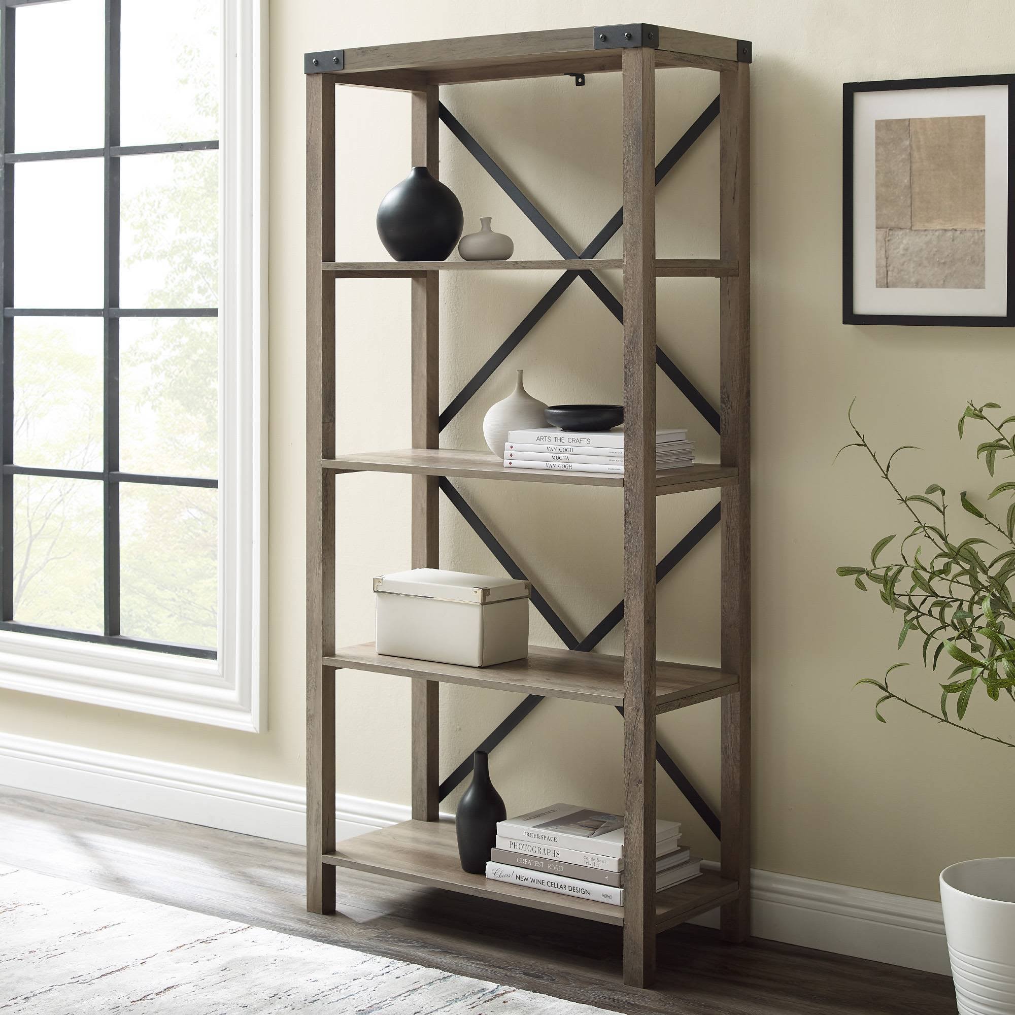 Sophie Rustic Farmhouse x Frame Bookshelf Sable Gray Wash - Saracina Home