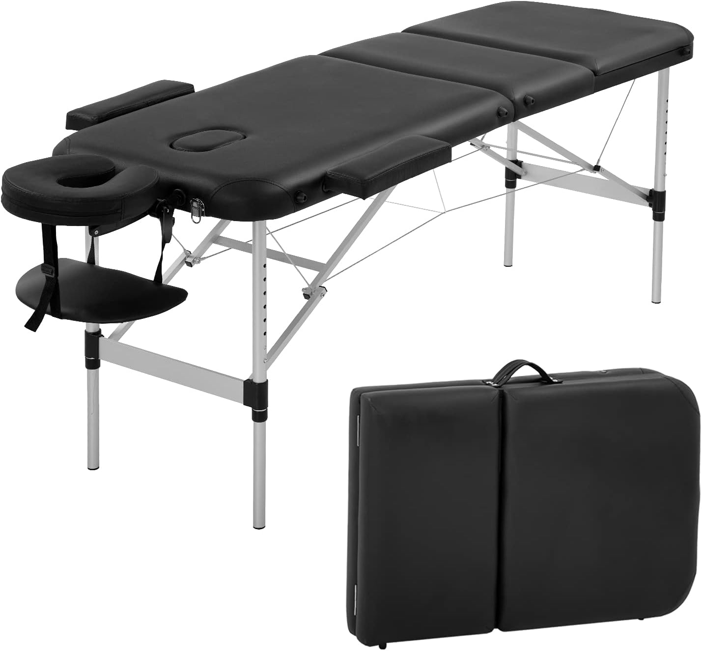 Massage Table Portable Massage Bed 3 Folding 73 Inch Height Adjustable Aluminium Salon Bed Carry Case Tattoo Table Facial Bed Hold Up to 450LBS