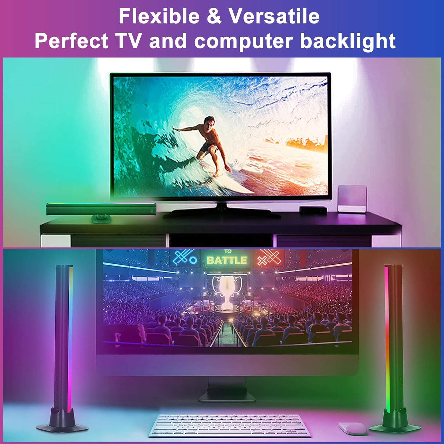 Smart Led Light Bars,RGB Flow Gaming Lights with Sync Music,TV Backlight with 16 Million Colors,USB Ambient Lights,Mood Lighting for Gaming Accessories,RGB Light Bar for Room Decoration(2pcs) Pack of 2