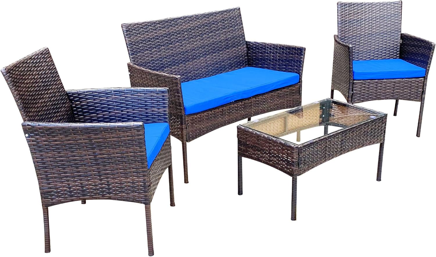 Pyramid Home Decor Alvino Outdoor Patio Furniture Set 4-Piece Rattan Chair Wicker Set, Outdoor-Indoor Use Backyard, Porch, Garden, Poolside, Balcony Furniture (Grey)