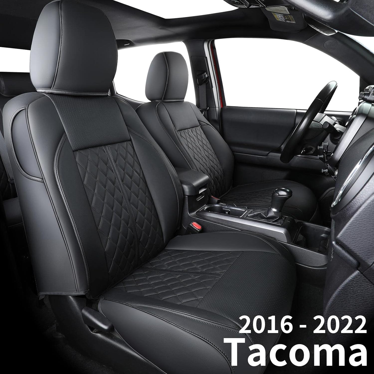 LUCKYMAN CLUB R08-MNQ Tacoma Seat Covers, Fit for 2016-2022 Tacoma Crew Cab/Double Cab with Water Proof Faux Leather(Full Set, Black)