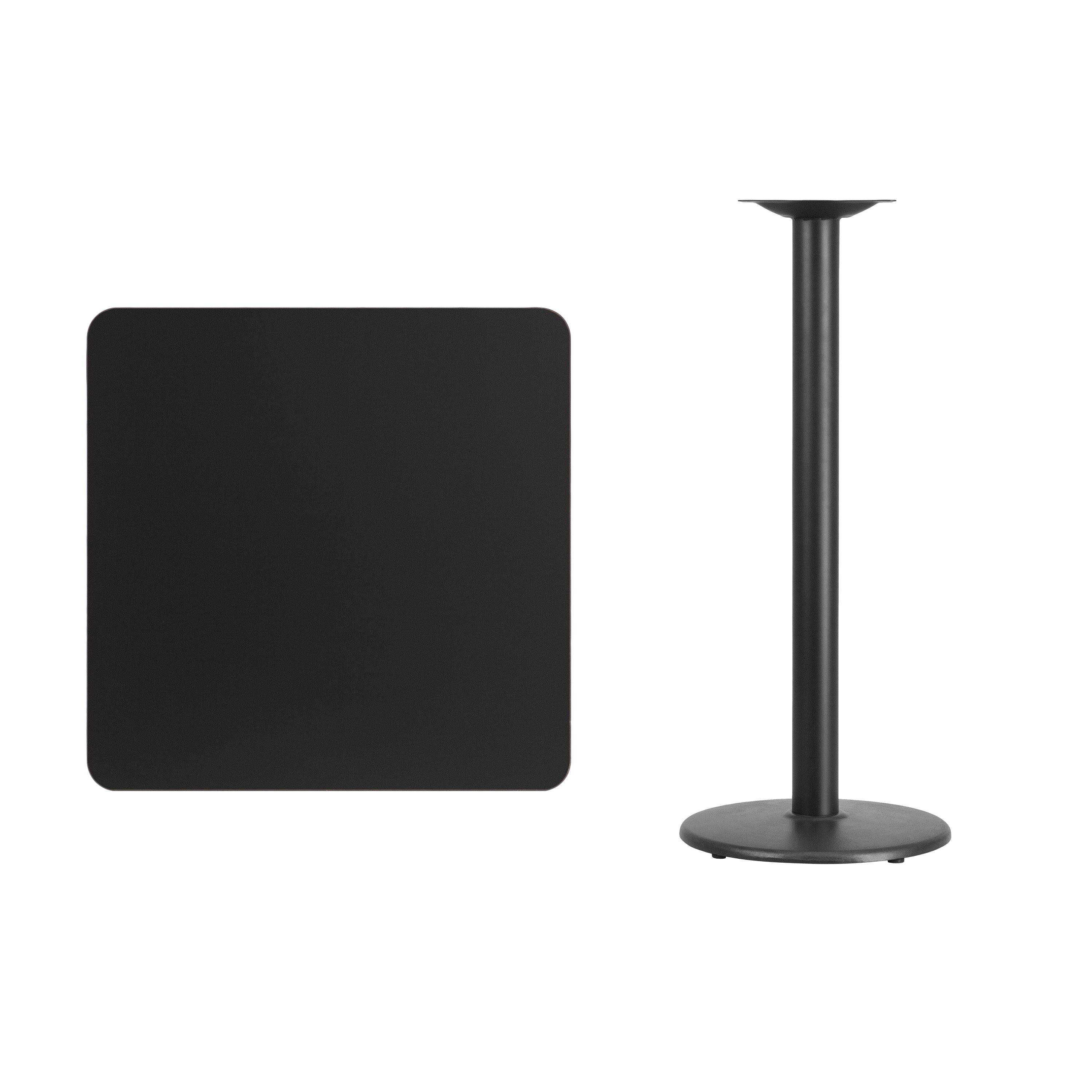 Alamont 30&& Square Black Laminate Table Top with 18&& Round Bar Height Table Base