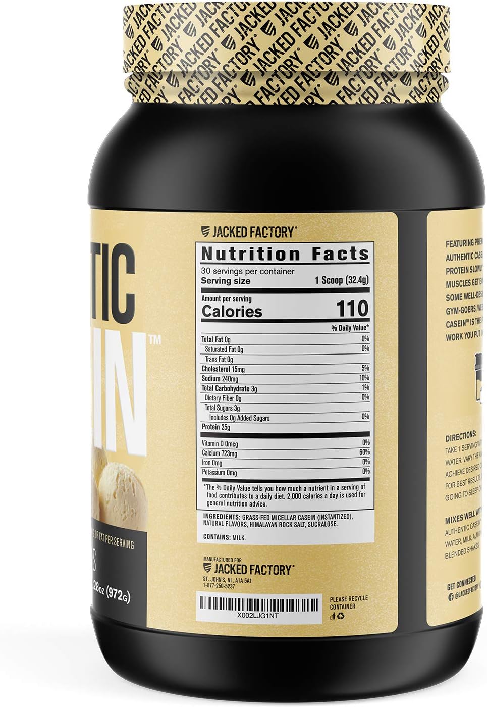 Authentic Grass Fed Micellar Casein Protein Powder - Slow Absorbing, Low Carb, Non-GMO, Grass-Fed Muscle Building Casein w/BCAAs for Sustained Post Workout Muscle Recovery - 30 Sv, Vanilla Pack of 2