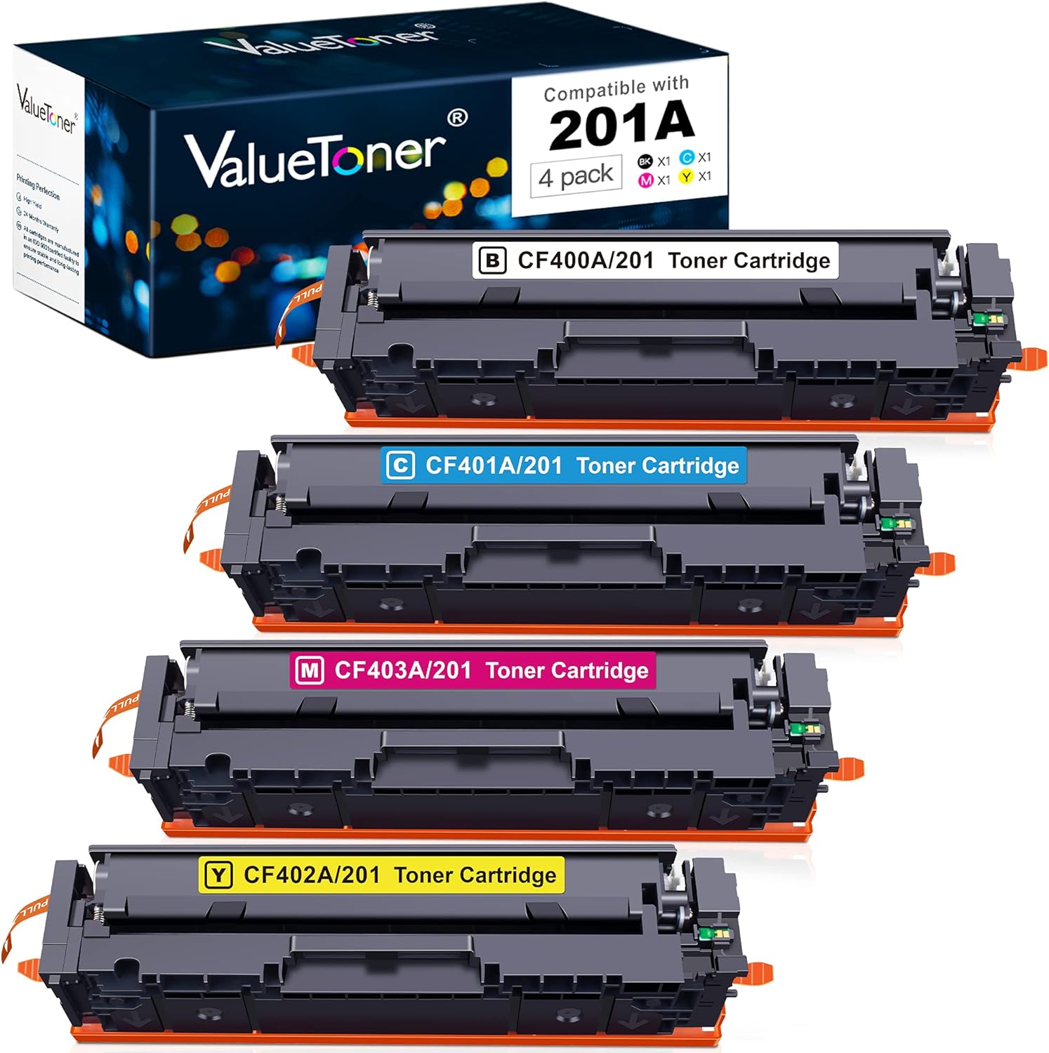 Valuetoner Compatible Toner Cartridge Replacement for HP 201A CF400A CF401A CF402A CF403A for Color Pro MFP M277dw M252dw M277c6 M277n M277 M252n Printer Toner (Black, Cyan, Magenta, Yellow) Pack of 2