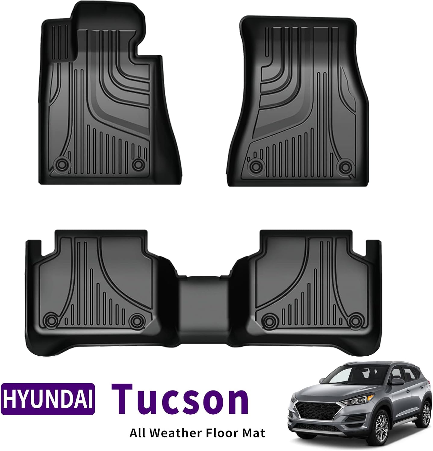 JIAMAOXIN Floor Mats Fit for 2016 2017 2018 2019 2020 2021 Hyundai Tucson, Unique Black TPE All Weather Protection Car Floor Liners, Include 1st and 2nd Row Front & Rear Car Liners