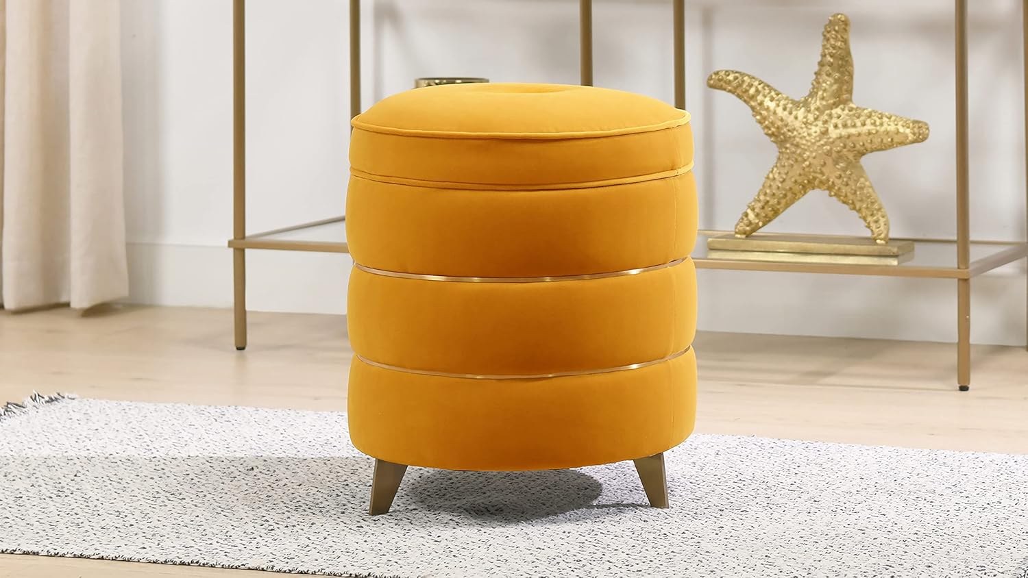 Jennifer Taylor Home Camille Round Accent Storage Ottoman, Rich Yellow Performance Velvet