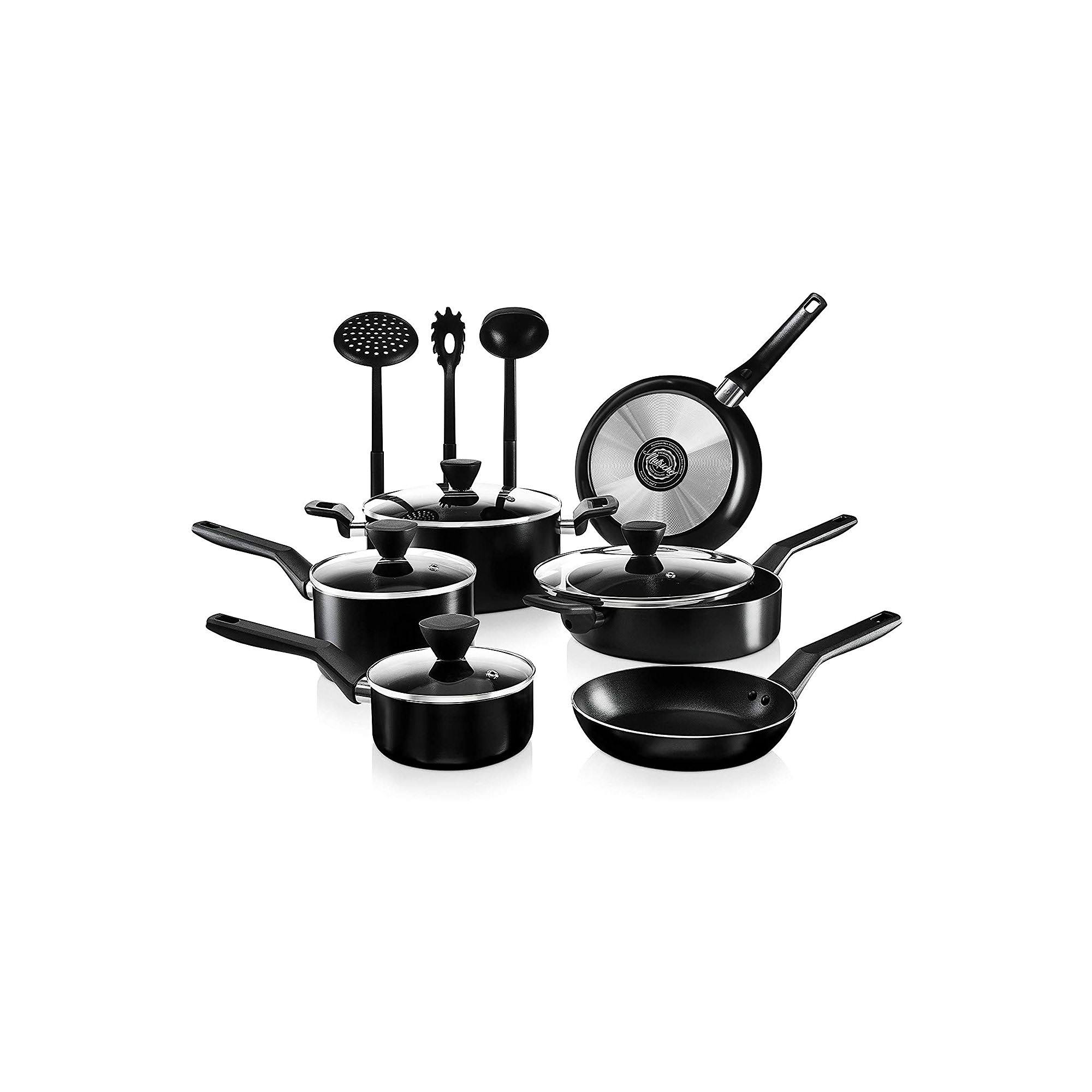Nutrichef Nonstick Cooking Kitchen Cookware Pots and Pan, 13 Piece Set, Black