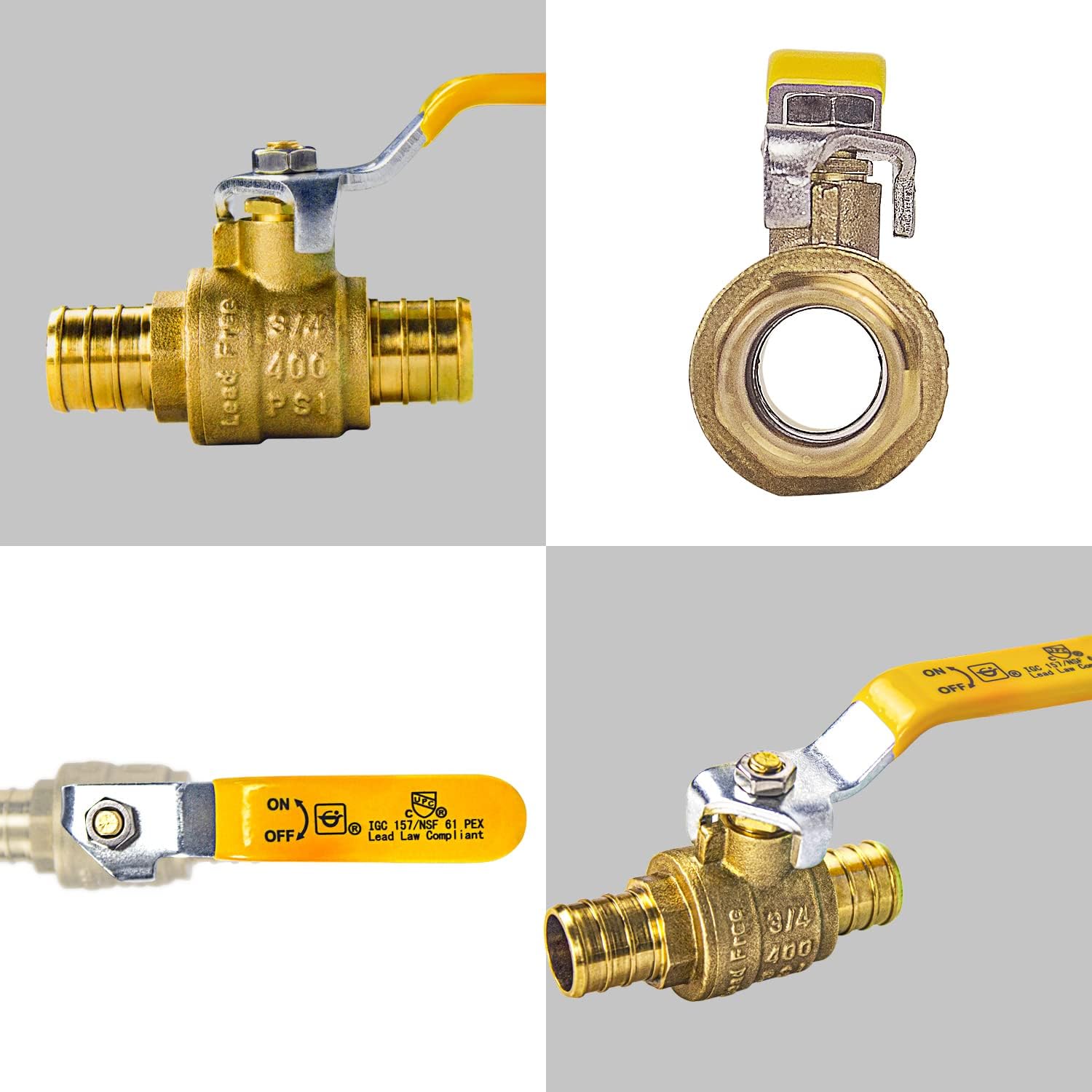 AB 5-Packs 3/4 Inch X 3/4 Inch PEX Brass Full Port Inline Ball Valve, Inline Lever Handle-Water Valve Shut Off, Push-to-Connect (Lead-Free) Pack of 2