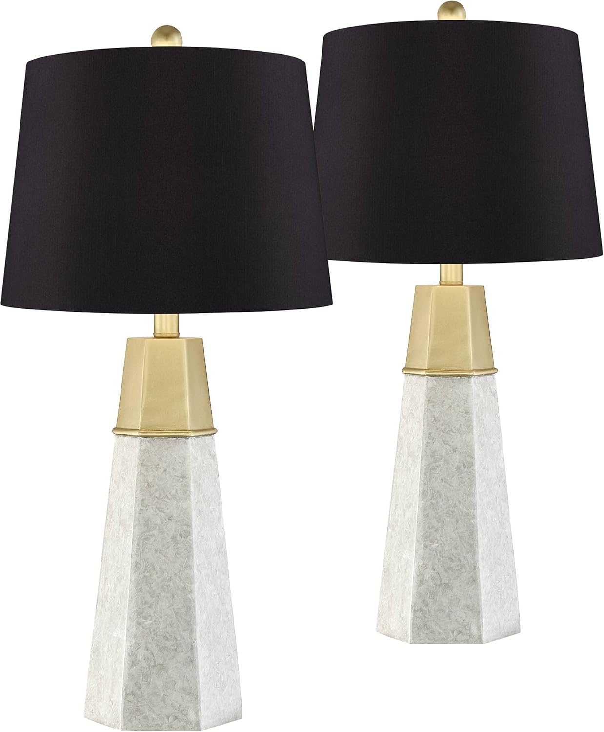 Julie Mid Century Modern Contemporary Table Lamps Set of 2 Faux Marble Gold Column Black Faux Silk Drum Shade for Living Room Bedroom House Bedside Nightstand Home Office Family - 360 Lighting