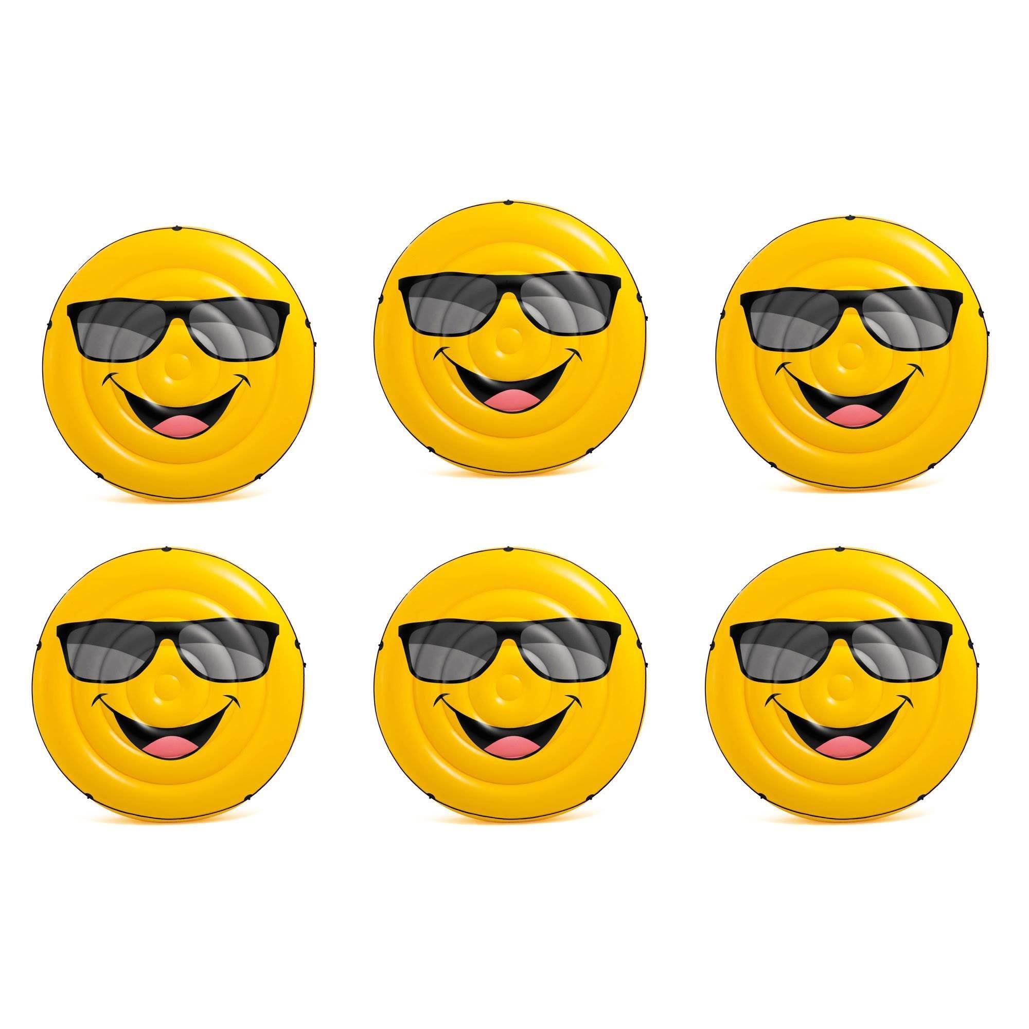 Intex Giant Inflatable Emoji Cool Guy Island Lounger Ride on Pool Float (6 Pack)