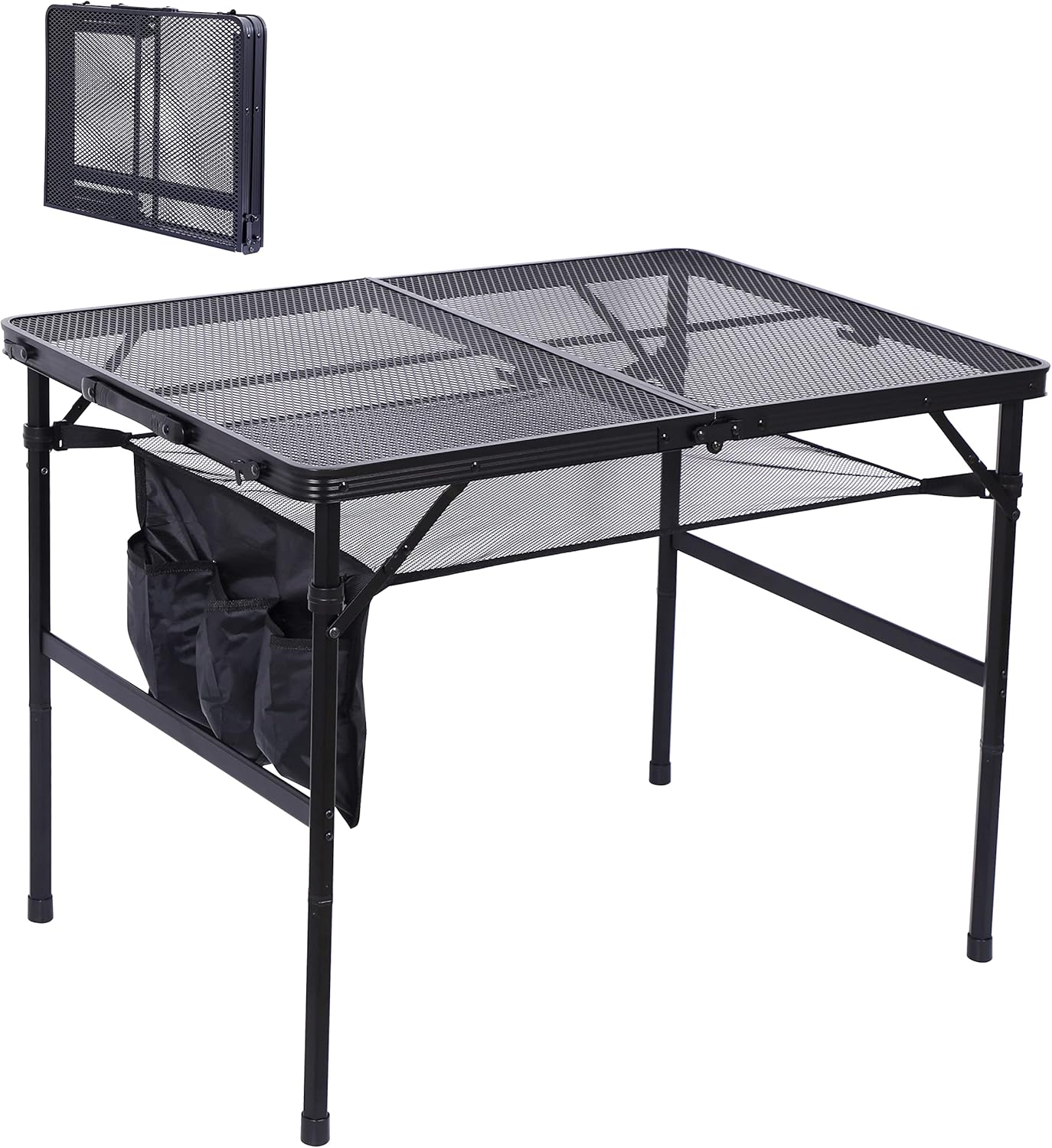 Nice C Folding Table Adjustable Height, Camping Table, Portable Grill Table Mesh Bag Lightweight, Carry Handle for Outdoor, Beach, Indoor (35.5&ldquo; x 23.7&rdquo; x 16.6&ldquo;/26.4&rdquo; Black)
