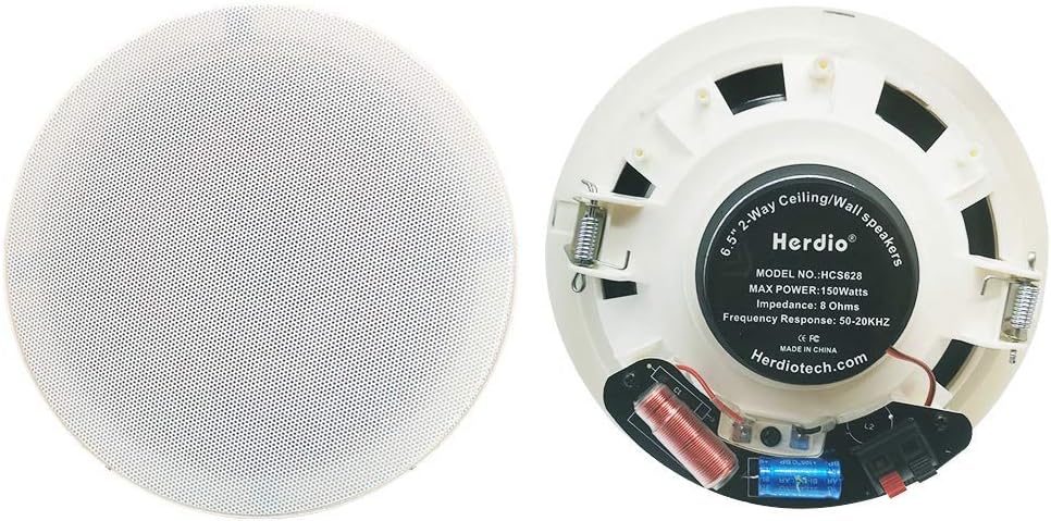 Herdio Home Audio Package in Wall Receiver Bluetooth System with 3 00Watt 6.5 inch Ceiling Speakers Perfect for Indoor Office Bathroom Kitchen Living Room (A Pair)