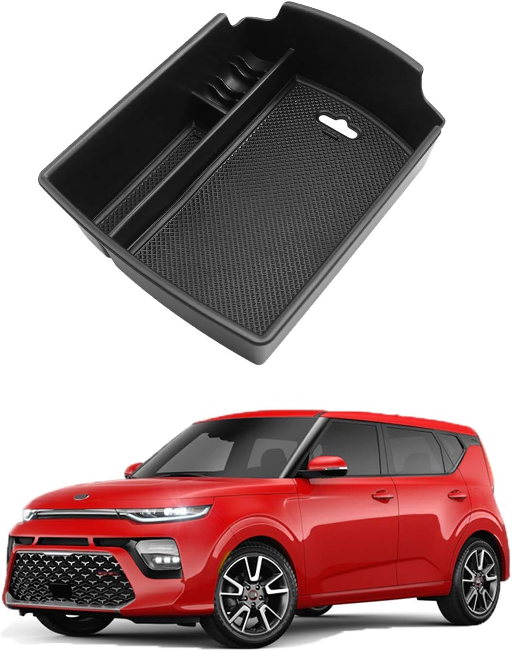 CDEFG Center Console Organizer for 2020 2021 2022 Soul, Insert ABS Black Materials Tray, Armrest Box Secondary Storage (Black Mats)