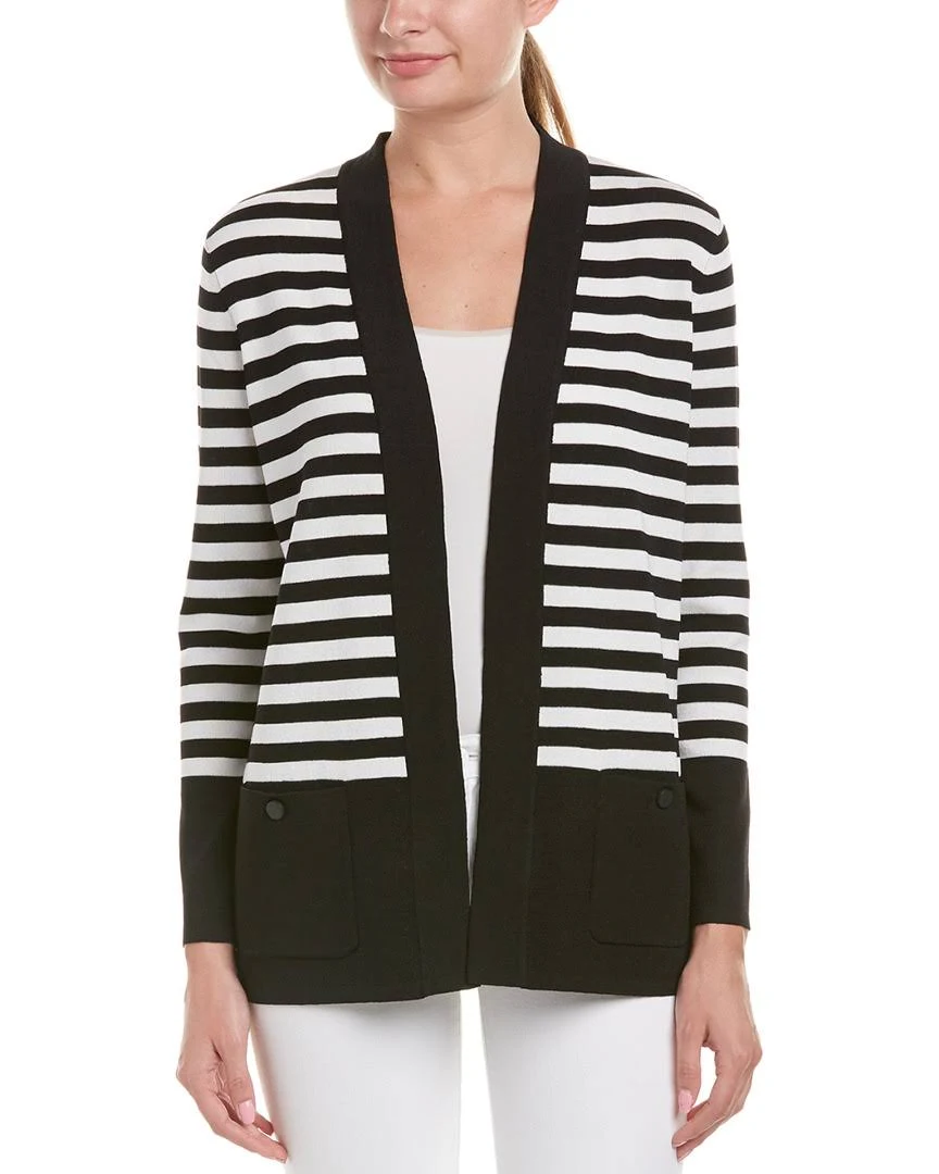Anne Klein Malibu Stripe Cardigan Black/White
