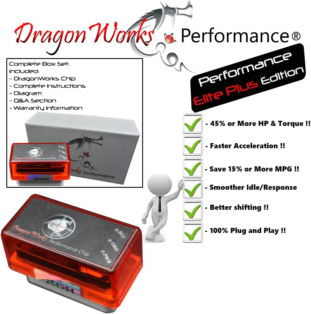 DragonWorks Performance Chip/Power Programmer Tuner fits Ford Mustang - Increase Horsepower & Torque, Improve Fuel Mileage Pack of 2