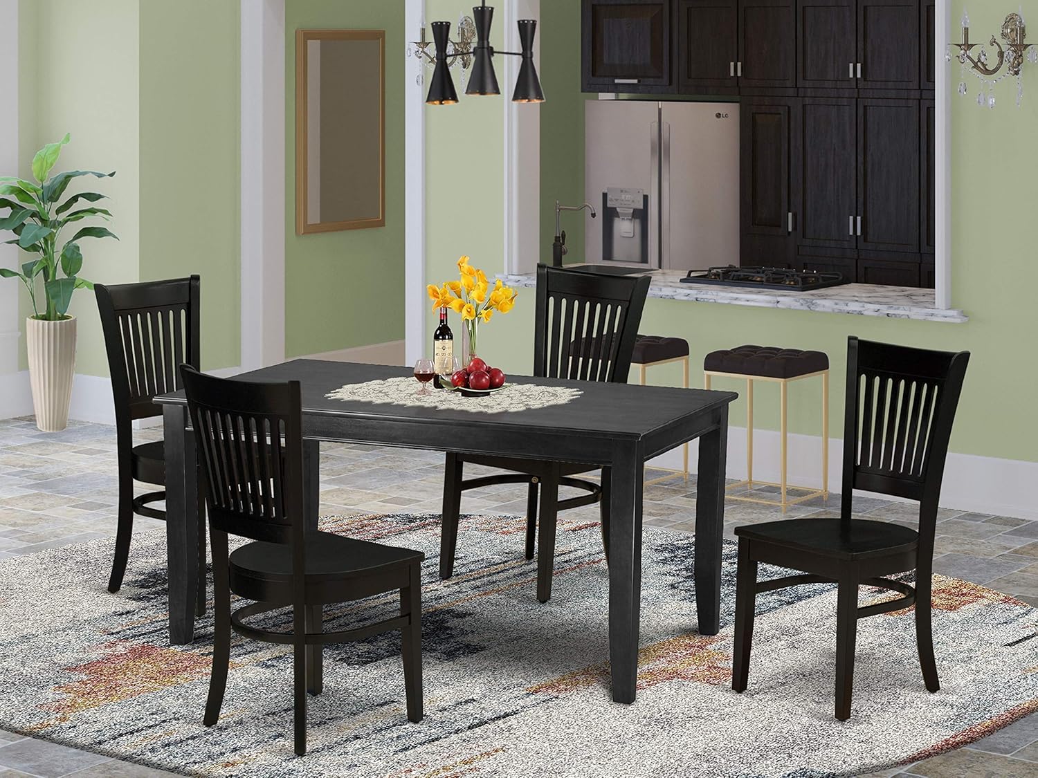 East West Furniture Dining Set DUVA7-BLK-W, Black