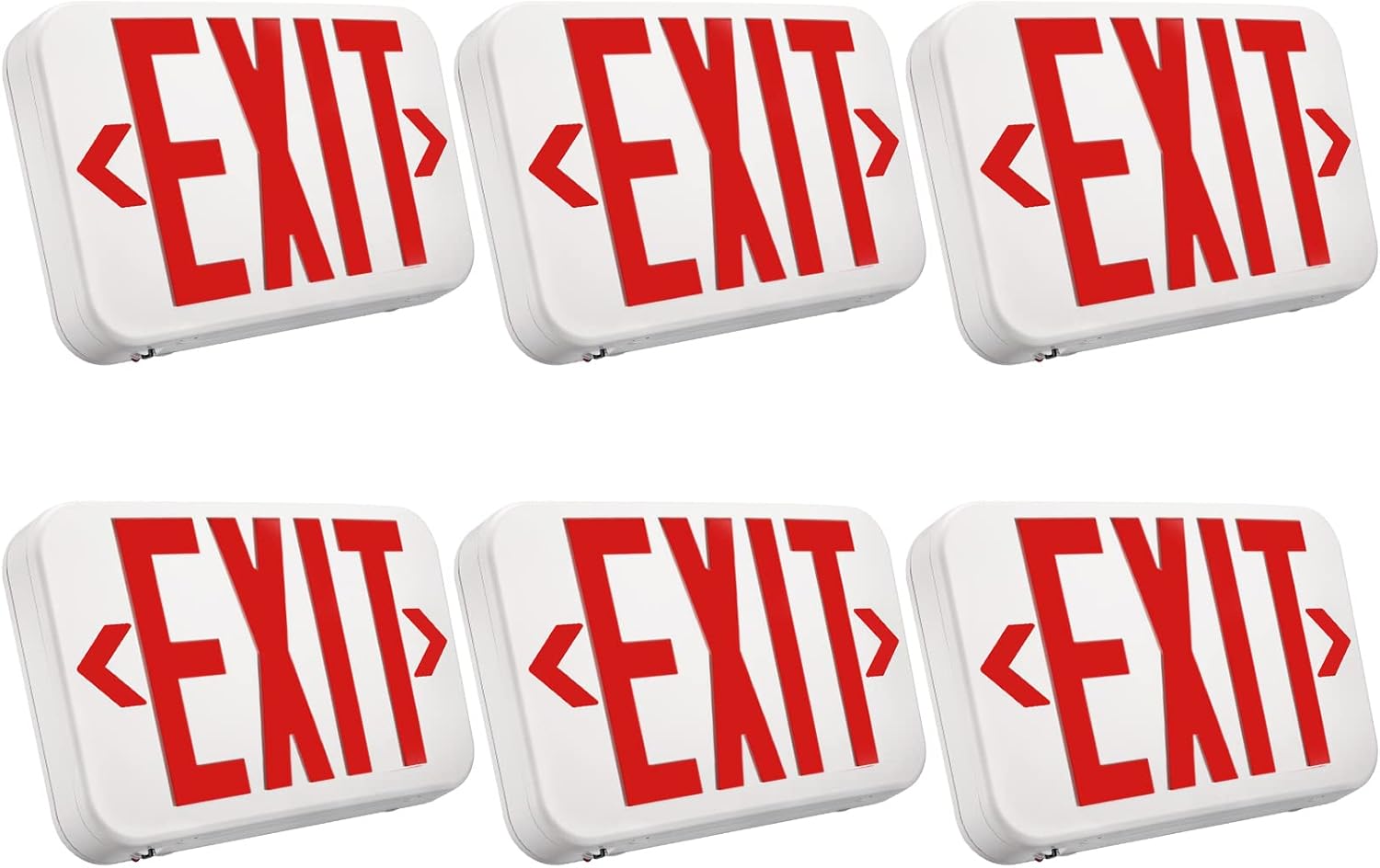 TORCHSTAR LED Exit Sign, Emergency Exit Light with Battery Backup, Double Face, UL 924, AC 120/277V, Damp Location, Hardwired Red Letter Exit Lights for Business, Pack of 6