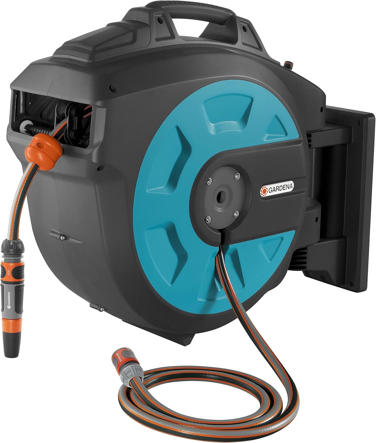 Gardena 8045 66 Foot Wall Mounted Retractable Reel with Hose Guide, ft, Grey