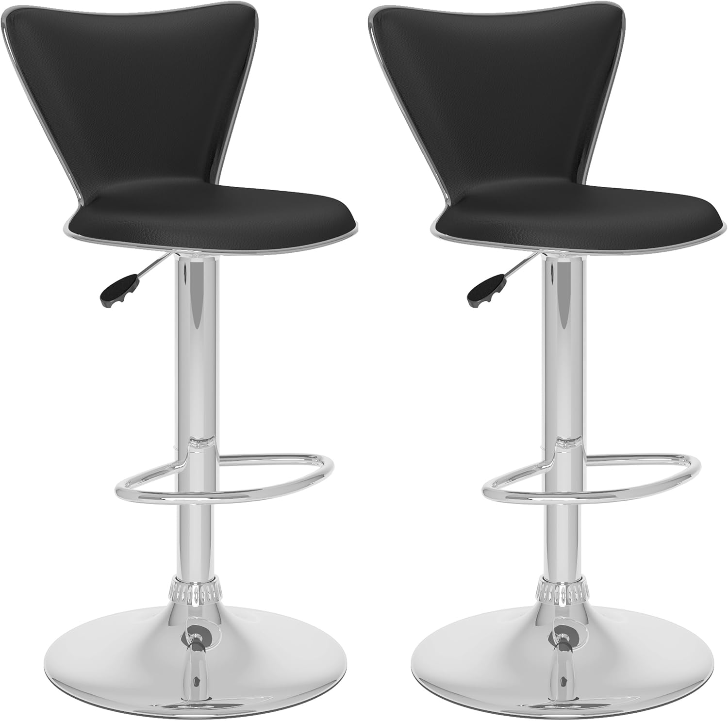 CorLiving Tall Curved Back Adjustable Bar Stool, Black Leatherette, Set of 2