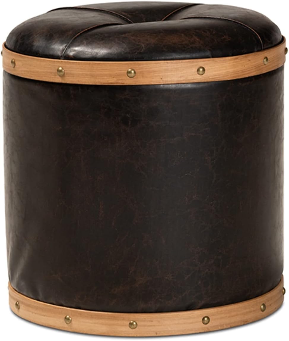 Baxton Studio Farrow Dark Brown and Oak Brown Finished Wood Ottoman Pack of 2