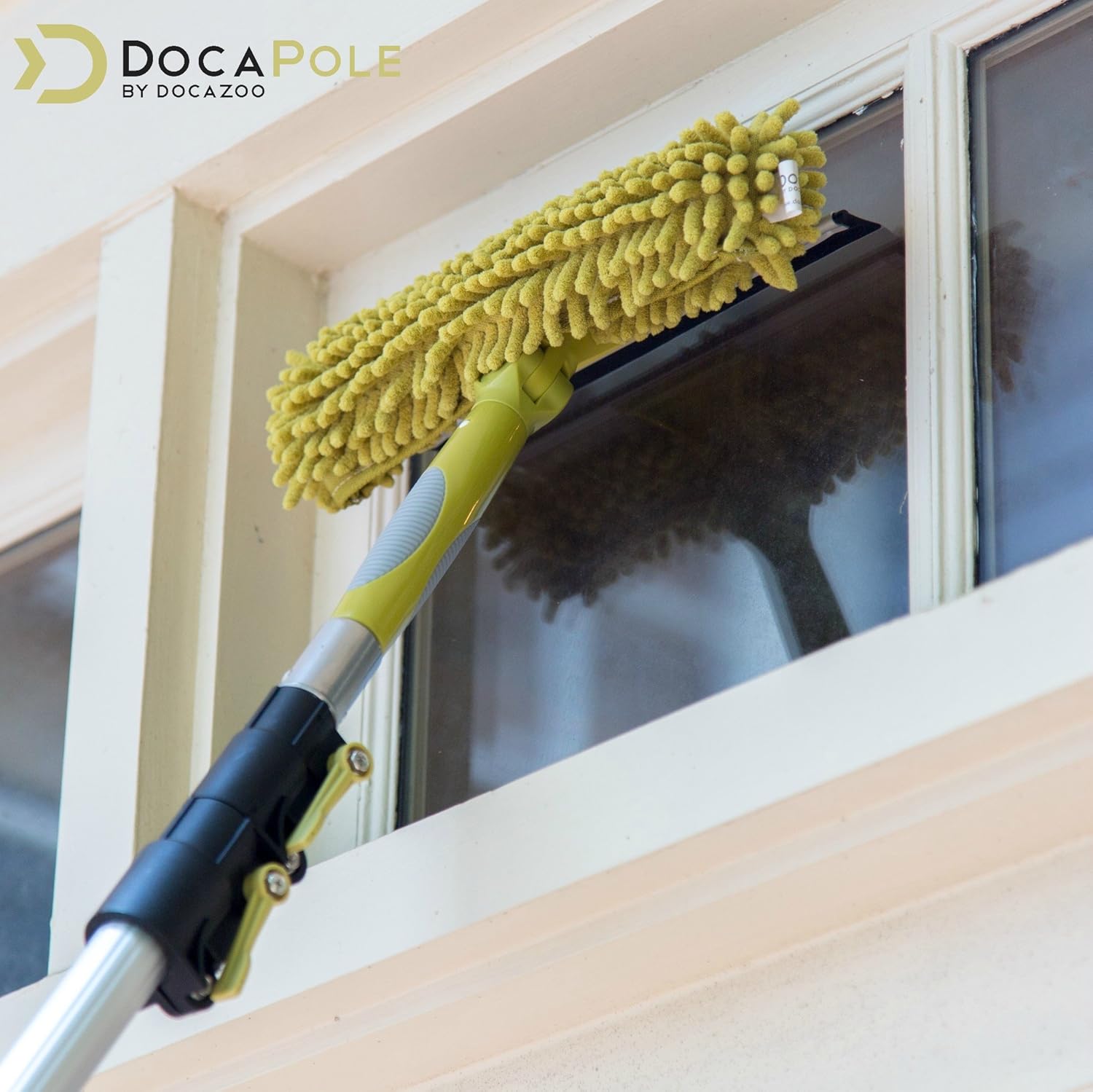 DocaPole 30 ft Reach Cleaning Kit with 6-24 Foot Telescoping Extension Pole, 3 Dusting Attachments 1 Window Squeegee & Washer, Cobweb Duster, Microfiber Feather Duster