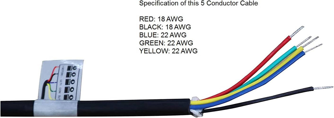 TOPENS 25FT Extension 5 Conductor Cable Original Core Wire for Gate Openers Arm Actuator Accessories 25 Feet Black