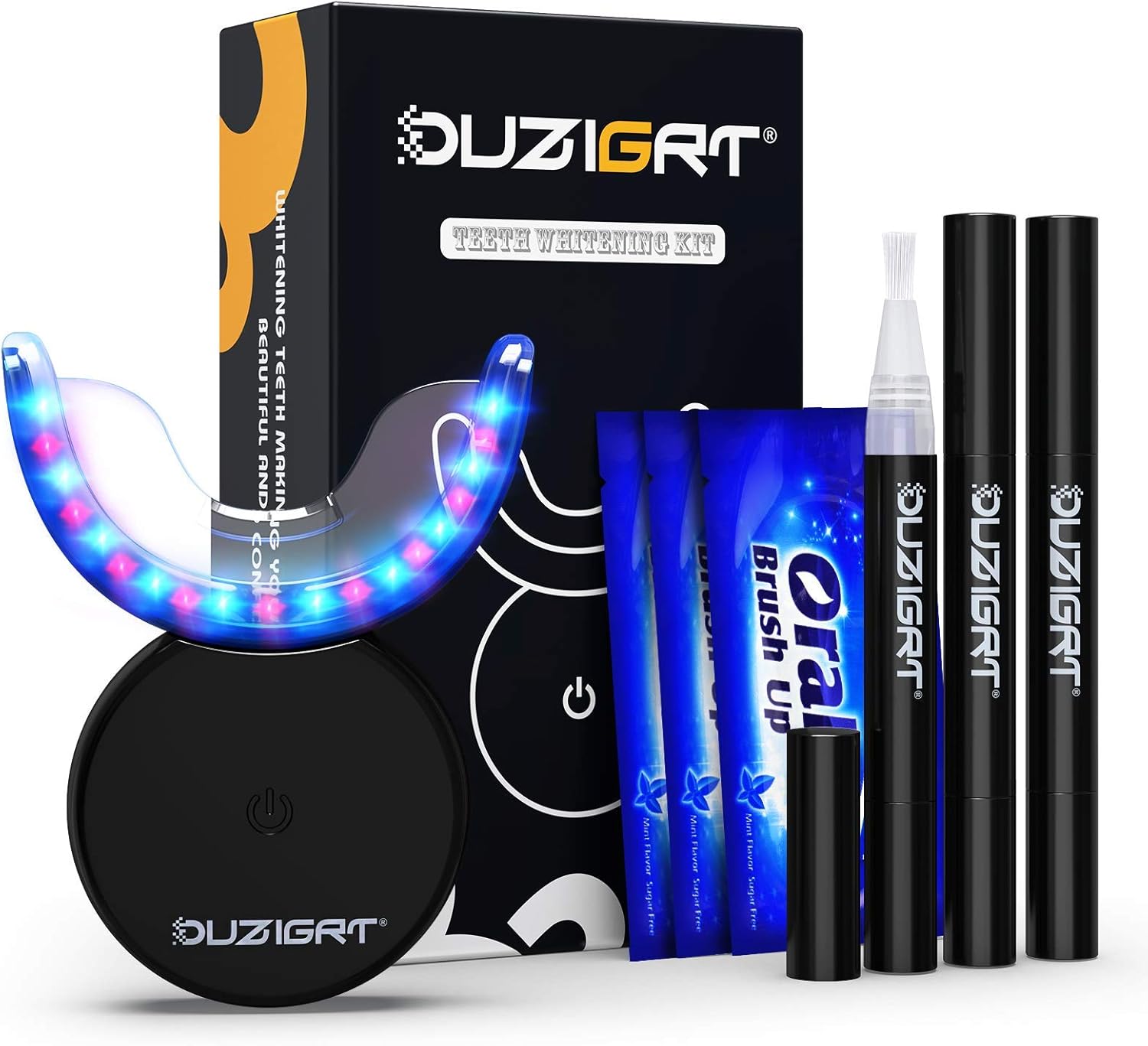 DOUCEUR Teeth Whitening Kit , Teeth Whitener with 3 Teeth Whitening Pens and 32X LED Red & Blue Light, for Teeth Whitening Quickly and Gently Pack of 2