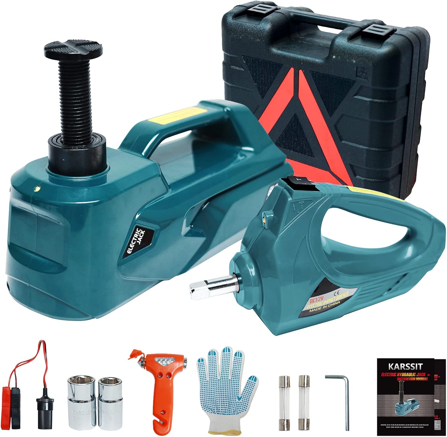 KARSSIT Electric Car Jack kit 5 ton 12V Car Jack Hydraulic with Impact Wrench Portable Hydraulic Floor Jack 2 in 1 kit