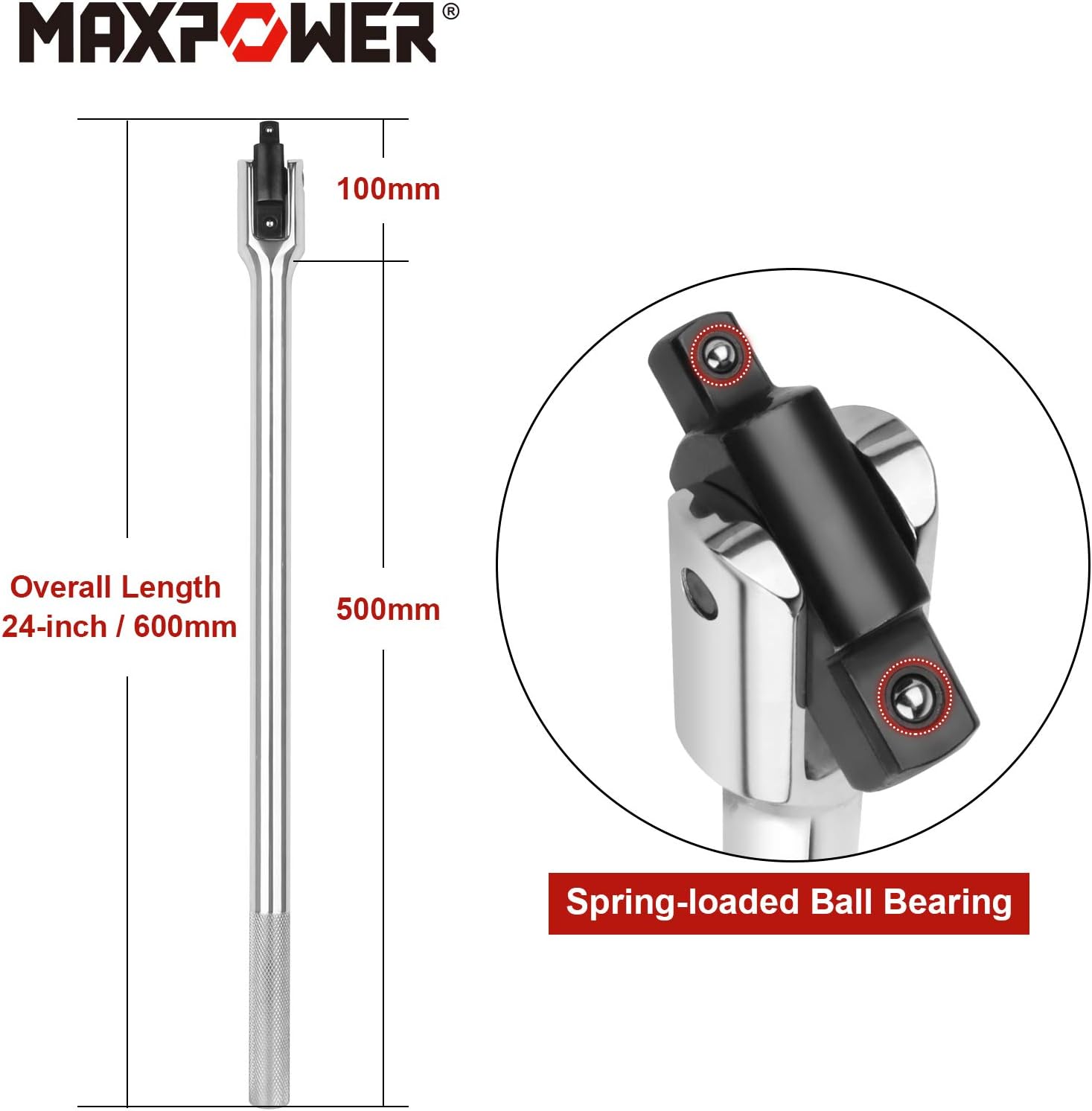 MAXPOWER 24-inch Breaker Bar Dual Drive 3/4-Inch Drive and 1/2-Inch Drive Flex Handle Pack of 2