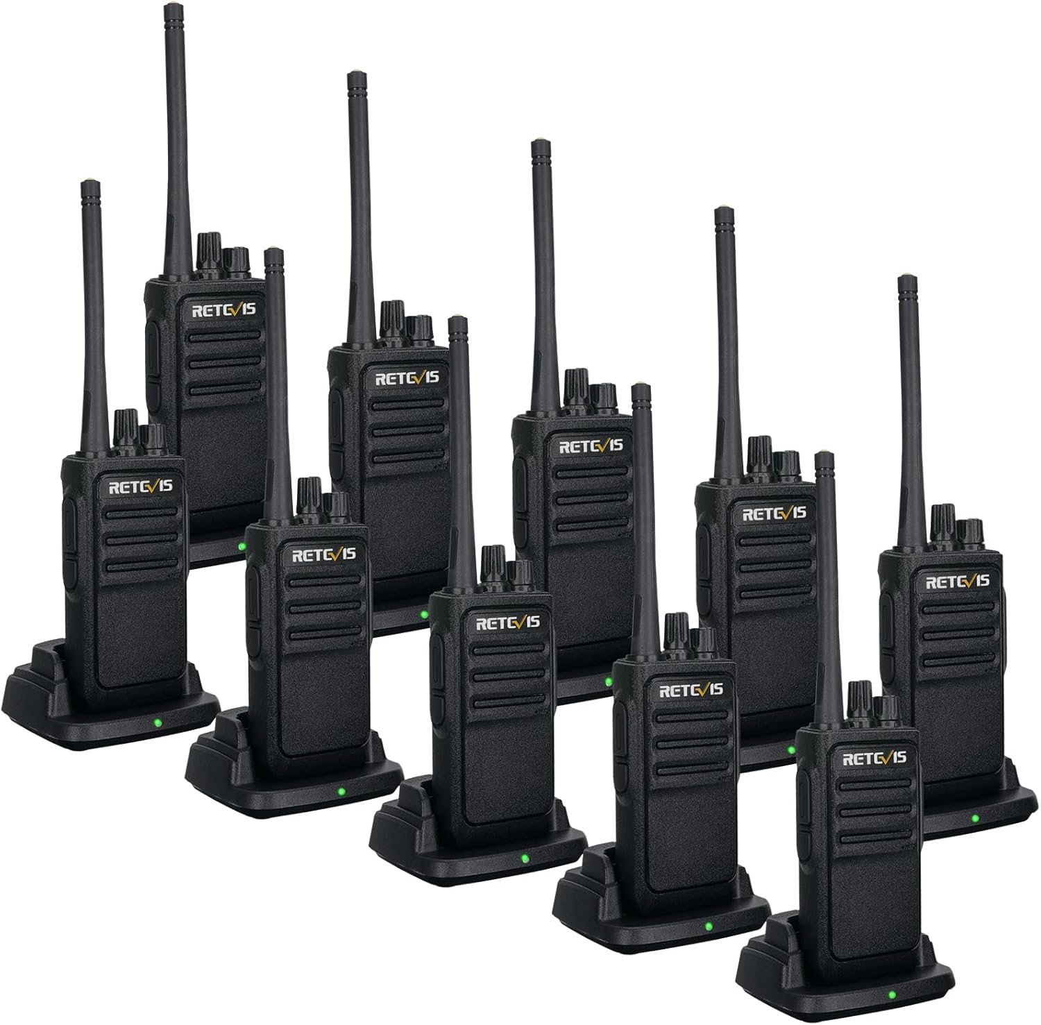 Retevis RT17 Walkie-Talkies for Adults Long Range,Portable 2 Way Radio with Earpiece and Mic,Rechargeable Two Way Radios with USB Charging Base, for Industrial Jobsite Restaurant Commercial(10 Pack)