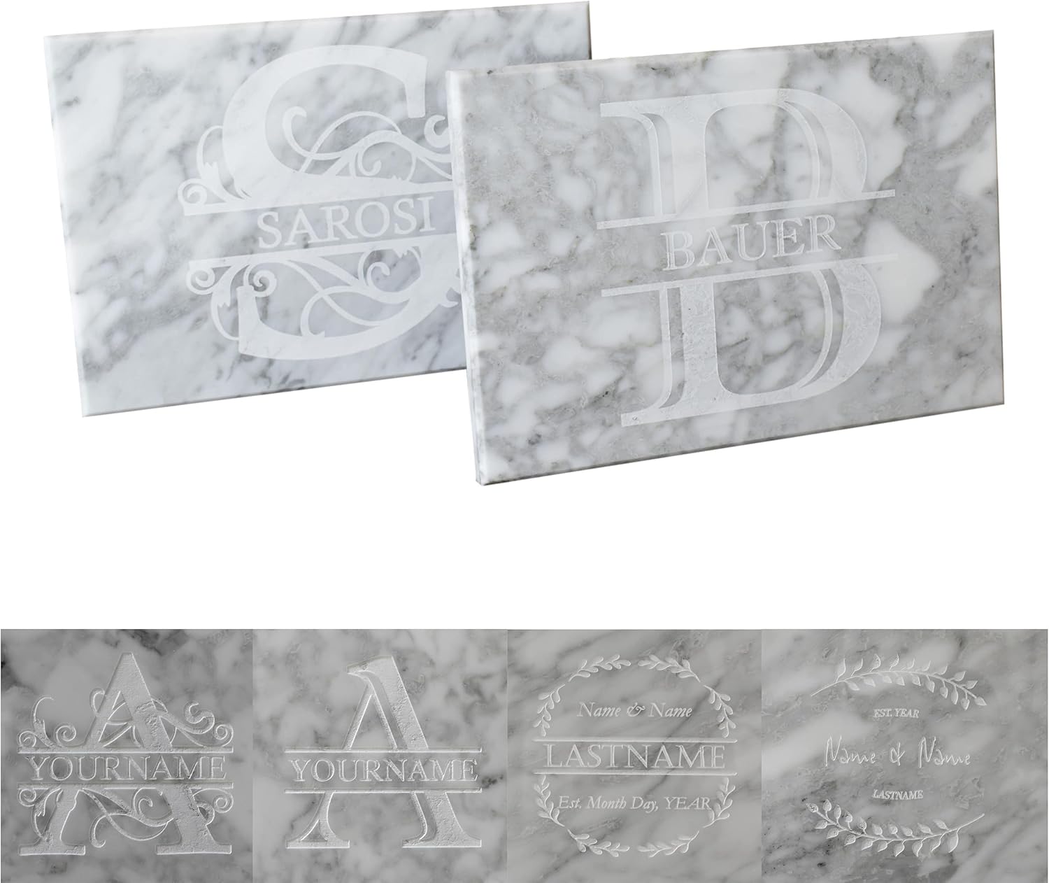 Brew City Engraving - Custom Personalized Engraved Marble Charcuterie Cheese Pastry Stone Cutting Board for Wedding, Anniversary, Housewarming, Mother's Day, Fathers Day Gift / Present for Cooks Pack of 2