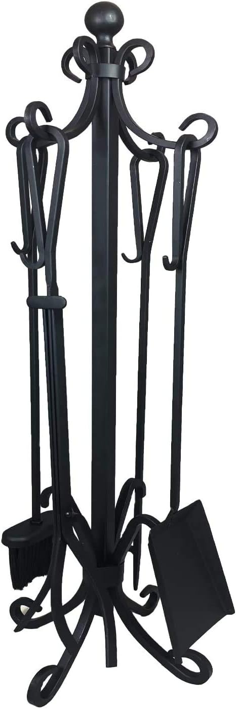 Fireplace Toolset – 5 Piece Fireplace Toolset – Strong Cast Iron Toolset – Accessories include Tong, Shovel, Base, Poker and Brush – Sturdy well balanced Stand to hold all Tools and Accessories Pack of 2