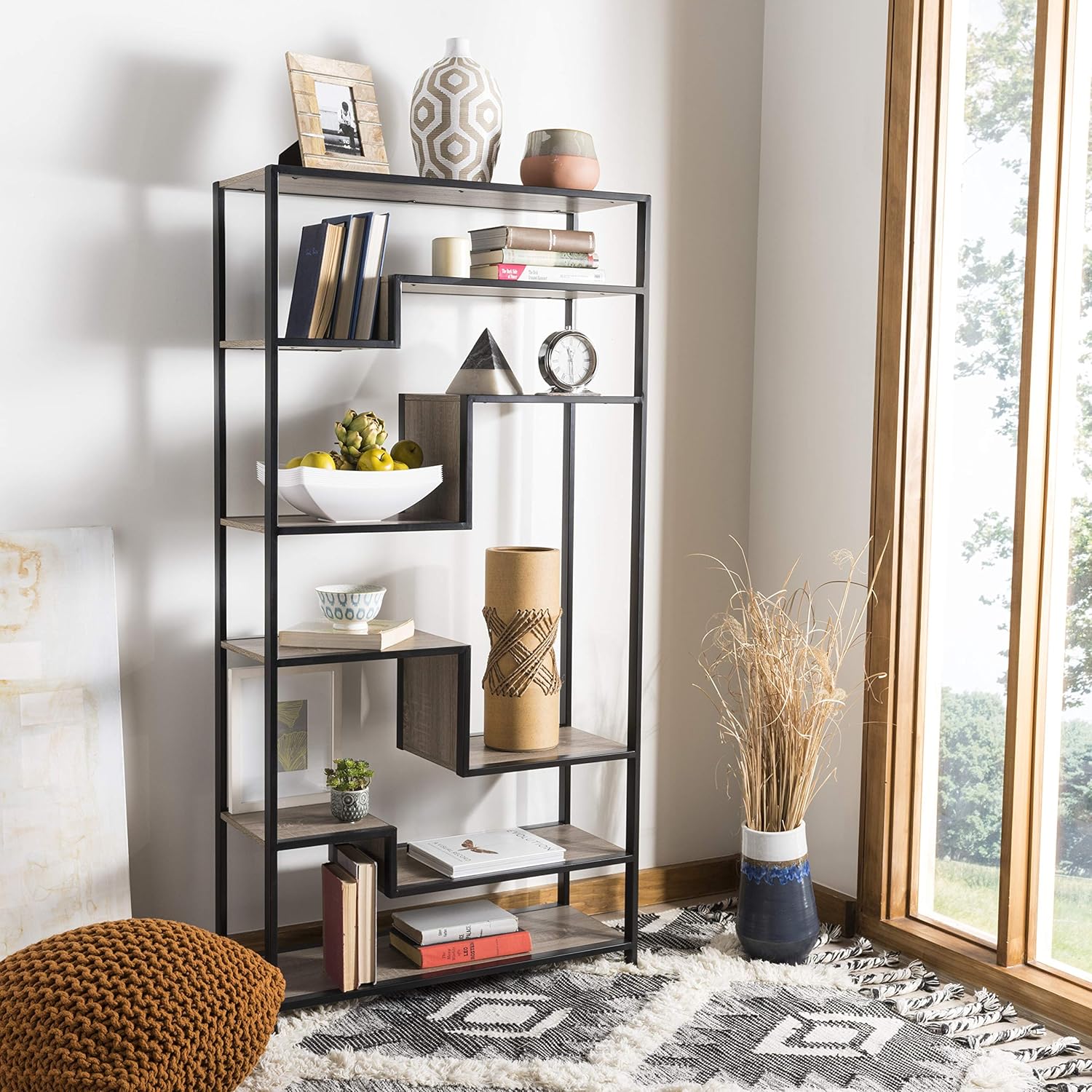 Safavieh Home Collection Joanna Retro Mid Century Wood Etagere, Oak and Black