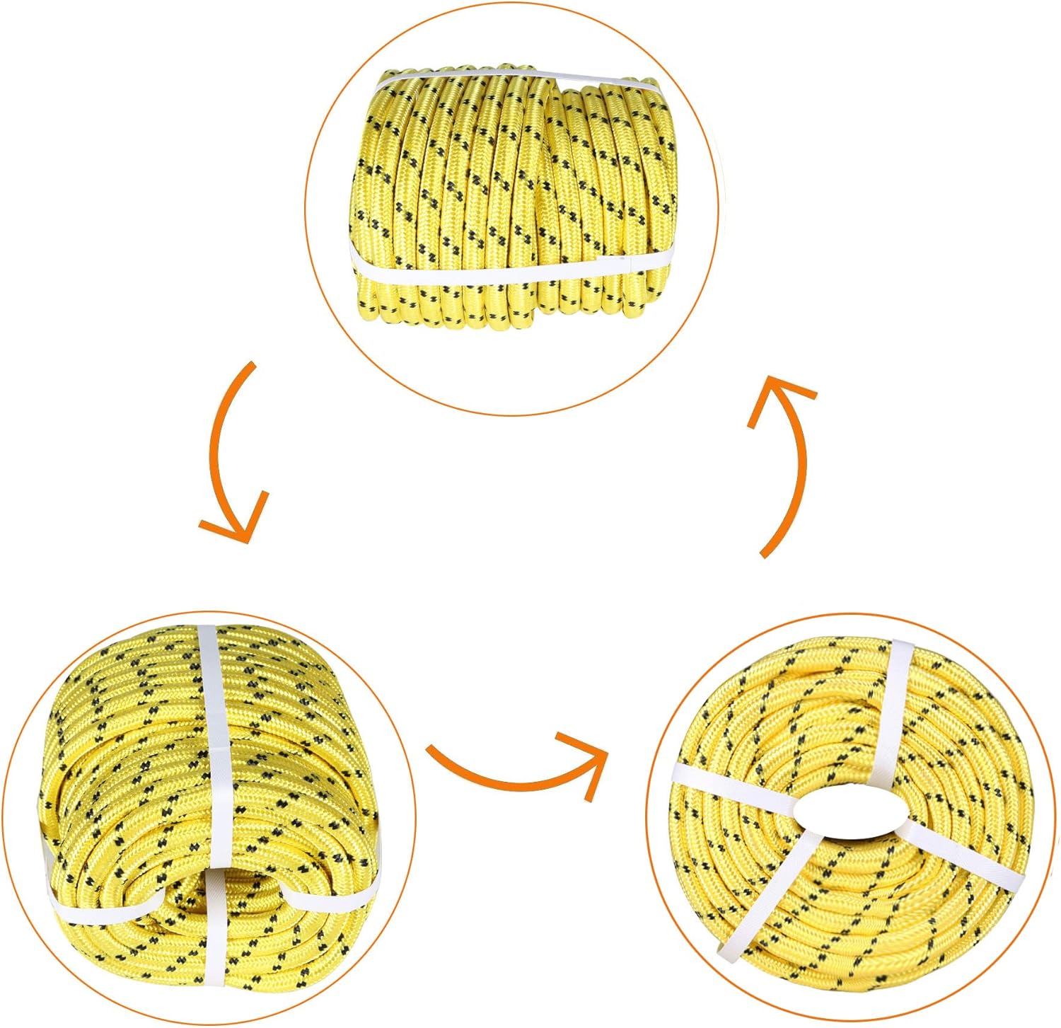 HOSTIC Double Braid Polyester Rope Nylon Pulling Rope Arborist Rigging Multipurpose Bull Rigging 1/2 Inch x 200 Feet Yellow Pack of 2