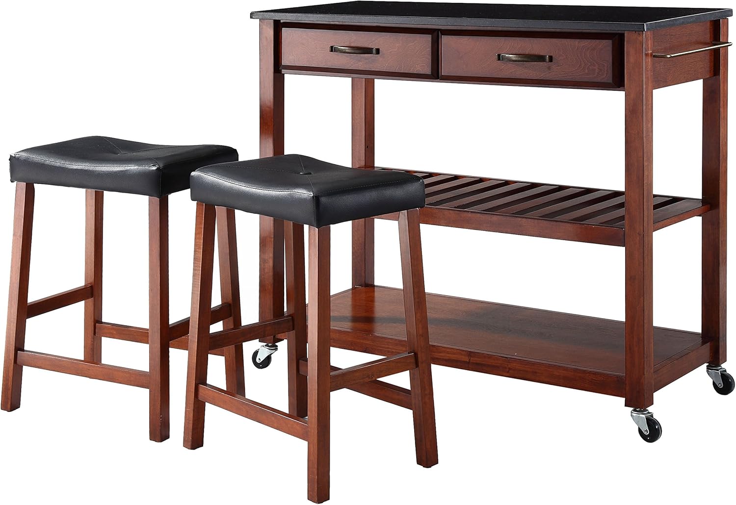 Crosley Furniture Full Size Kitchen Prep Cart with Solid Black Granite Top, White