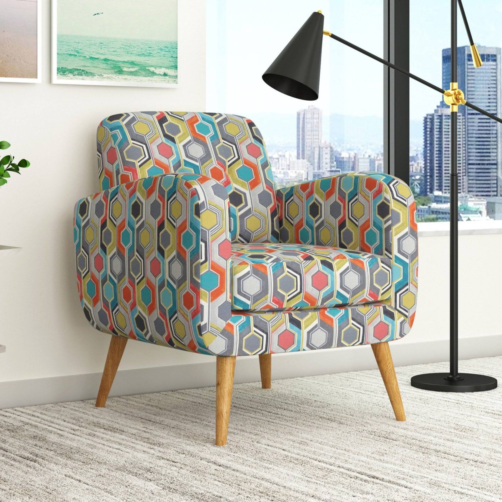 Domesis Kremmling Mid-Century Modern Armchair Midnight Black Linen