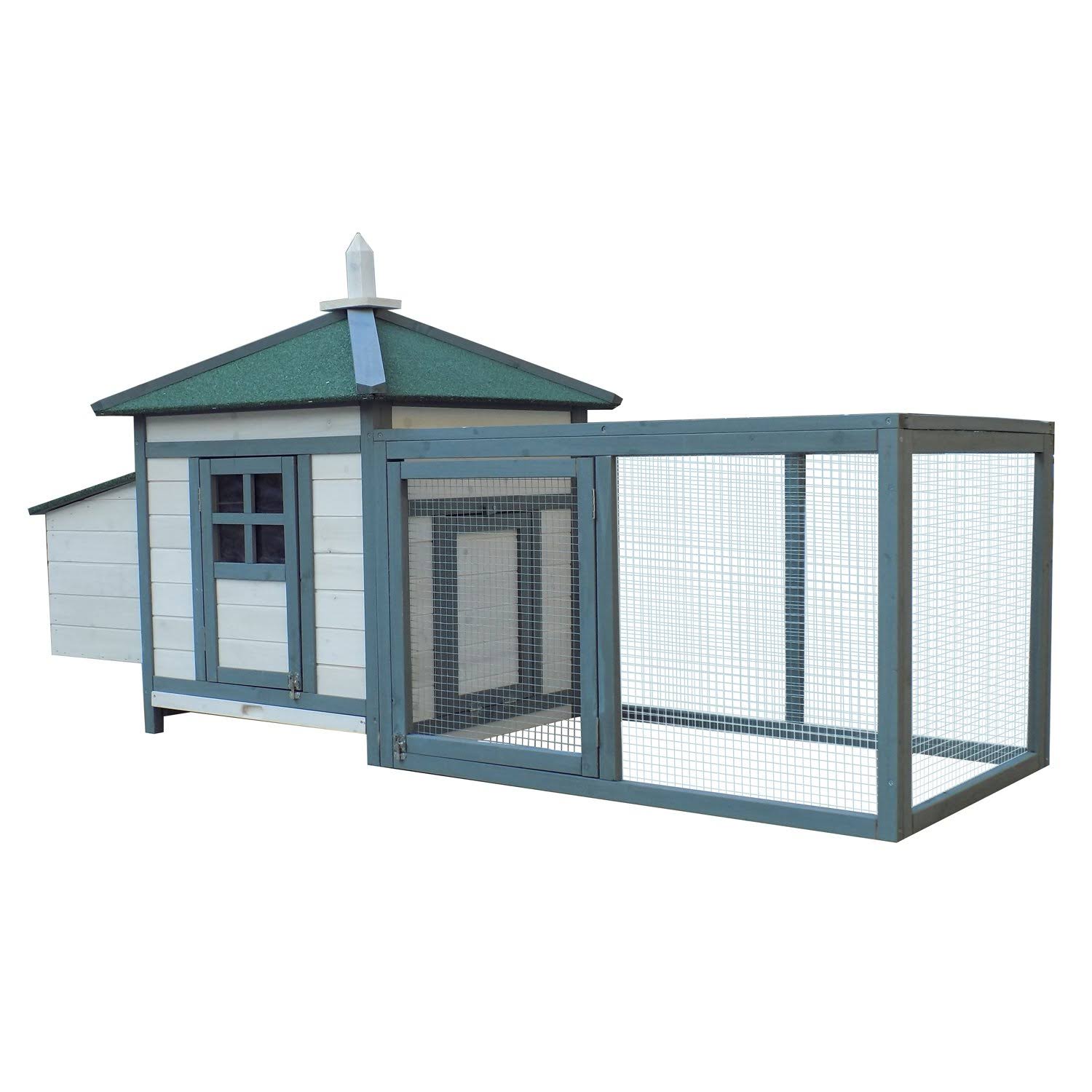 PawHut 77x22 Premium Wooden Chicken Coop w/ Backyard Run and Nesting Box