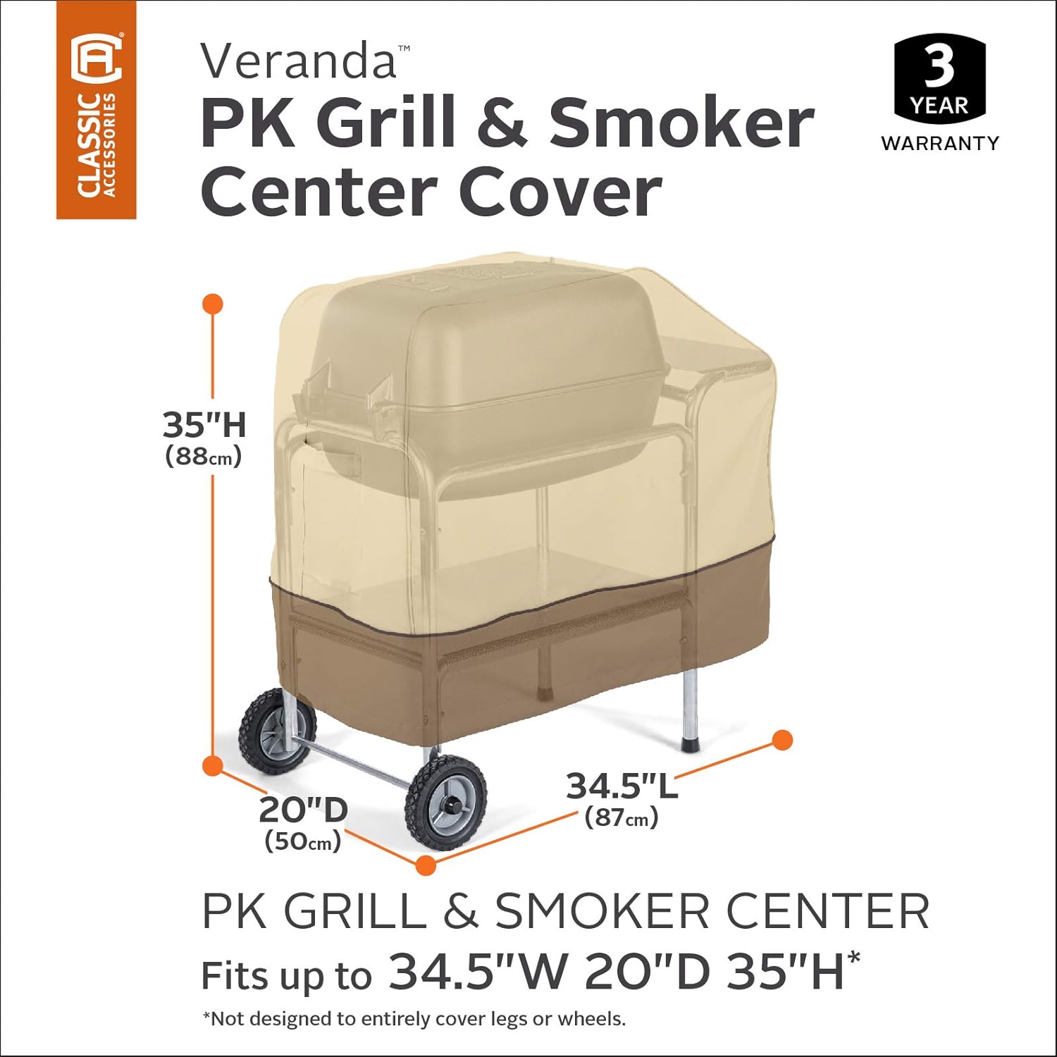 Classic Accessories Veranda Water-Resistant 34 Inch PK Grill and Smoker Center Cover Pack of 2