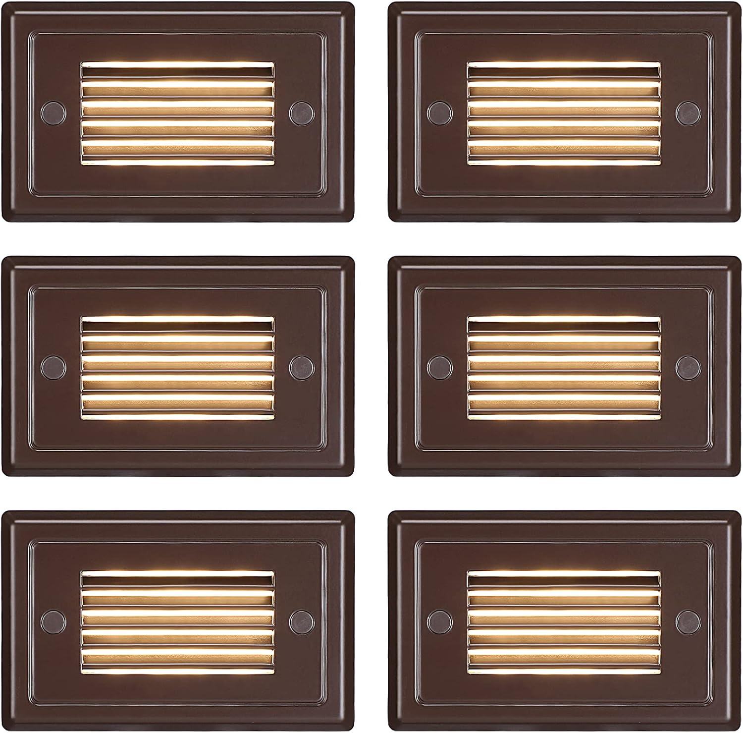 LEONLITE 12V 3W Surface Mount Low Voltage LED Step Light with Horizontal Louver Faceplate, IP65 Waterproof, Die-cast Aluminum, Oil Rubbed Bronze, 3000K Warm White, UL Listed Cord, Pack of 6 Pack of 2