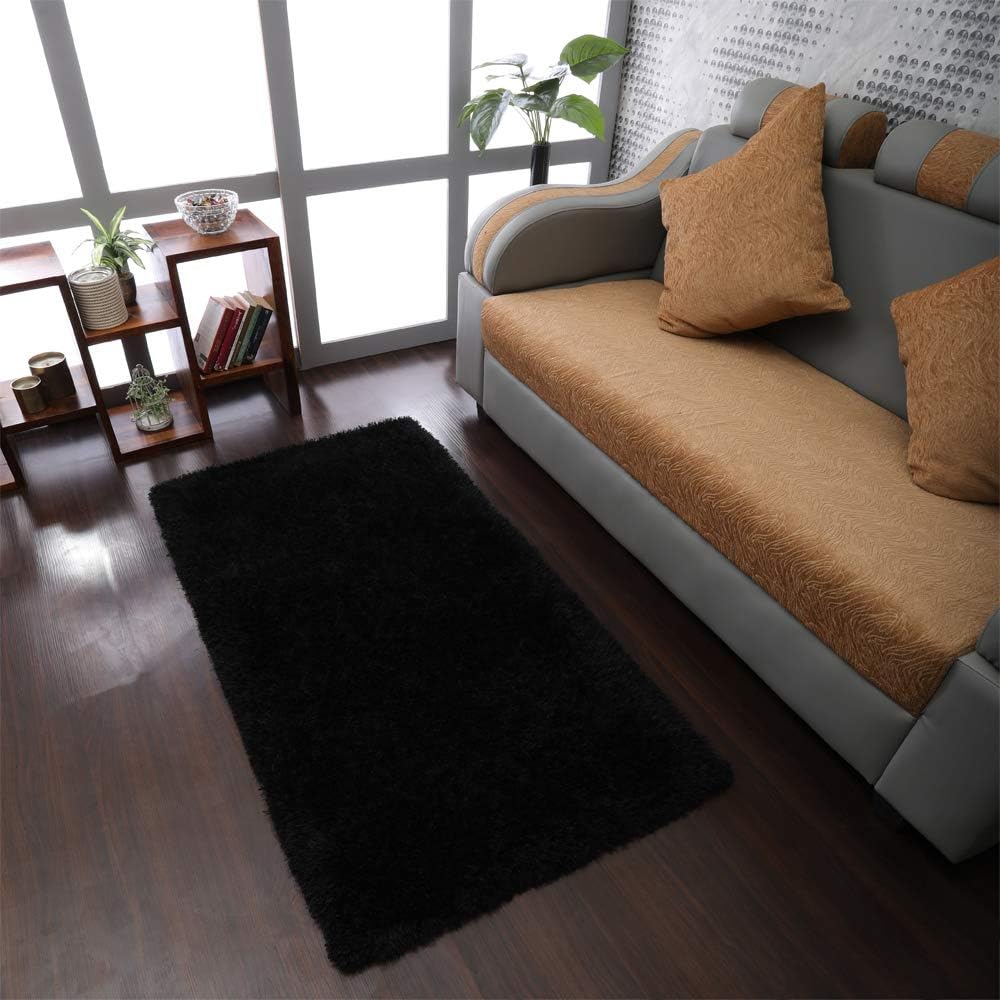 Rugsotic Carpets Hand Tufted Shag Polyester 9'x12' Area Rug Solid Black K00111