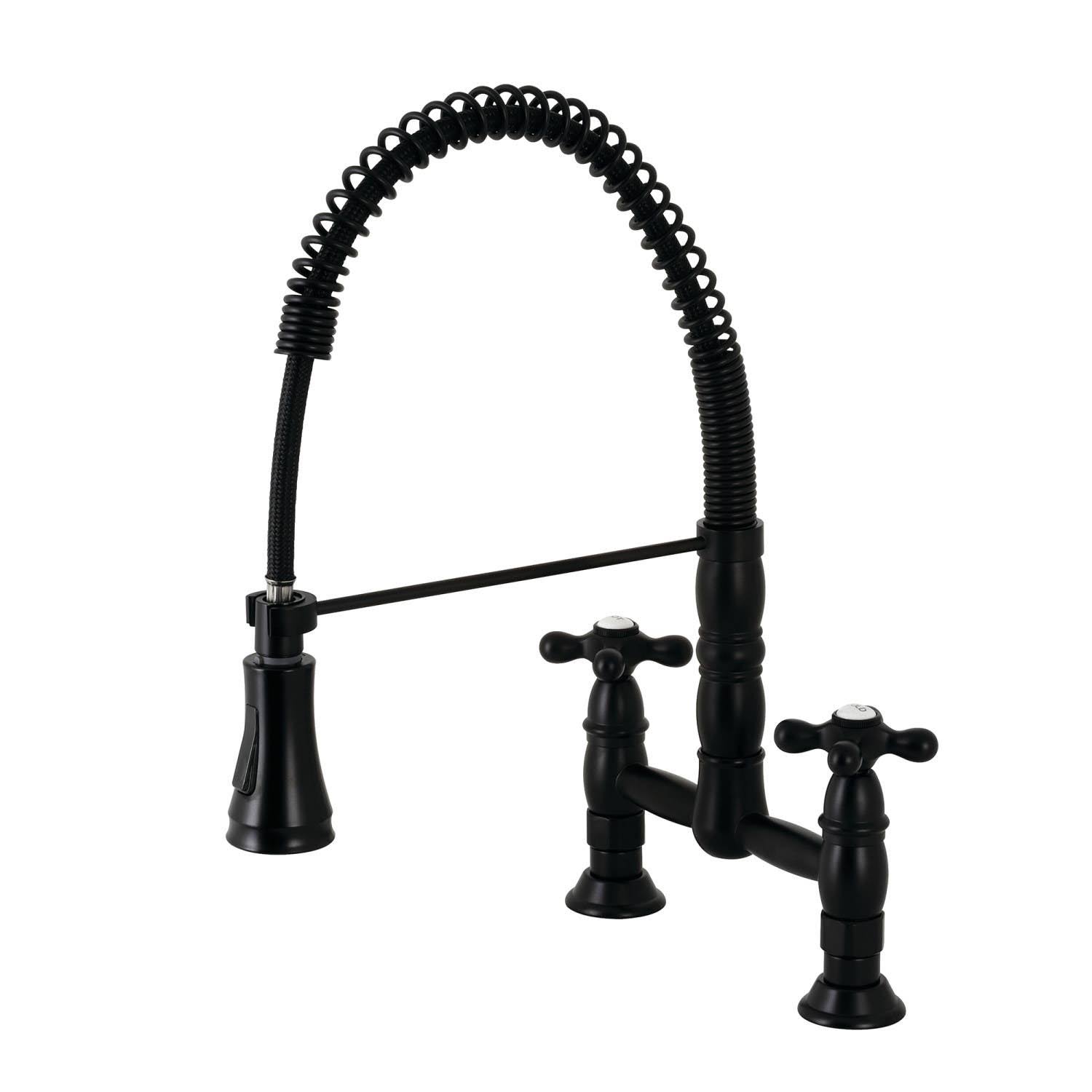 Kingston Brass GS1270AX Heritage Two-Handle Deck-Mount Pull-Down Sprayer Kitchen Faucet Matte Black